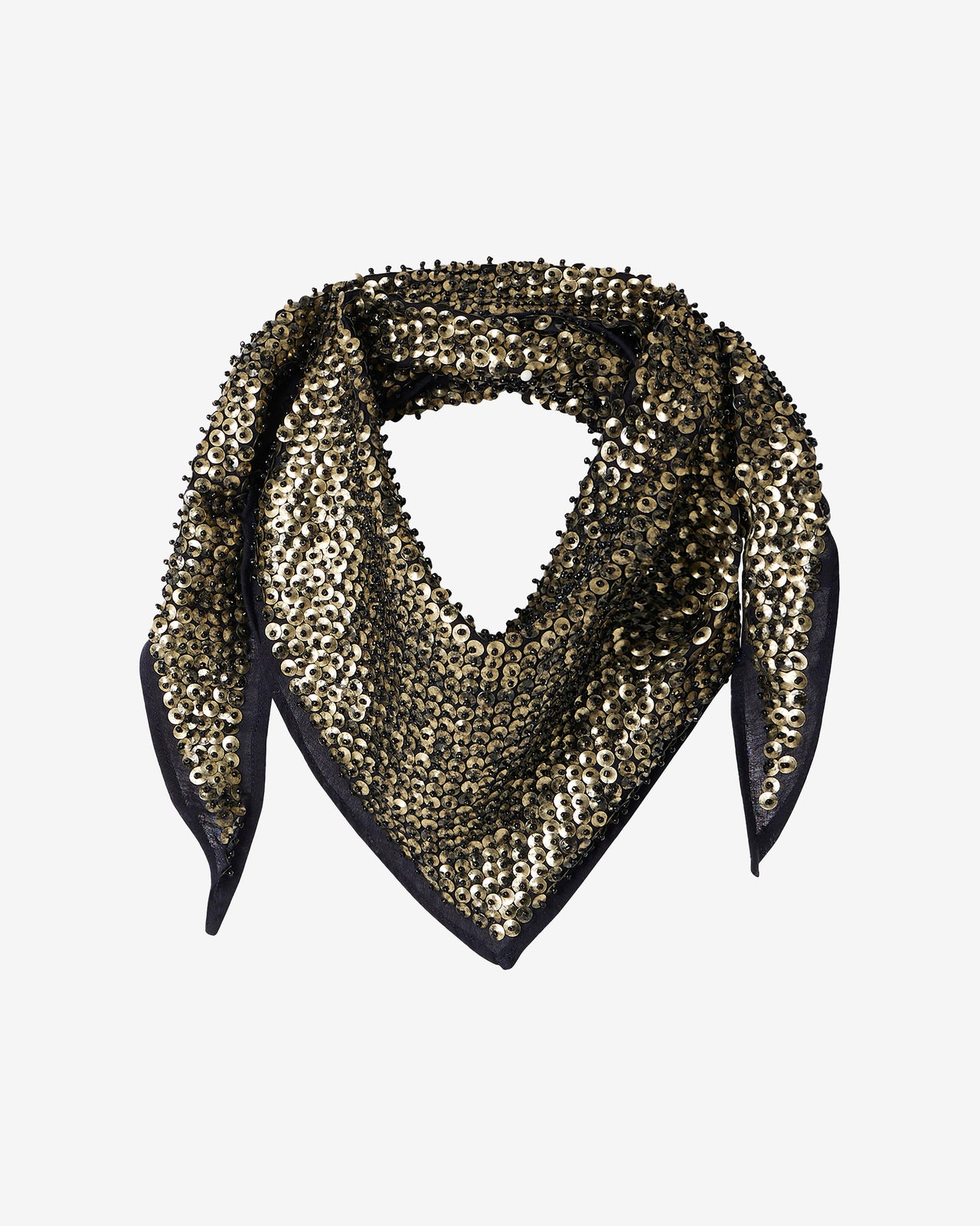 Foulard Gol - Or : Foulard triangulaire orné de sequins – Noir et or Mes Demoiselles - Image 4