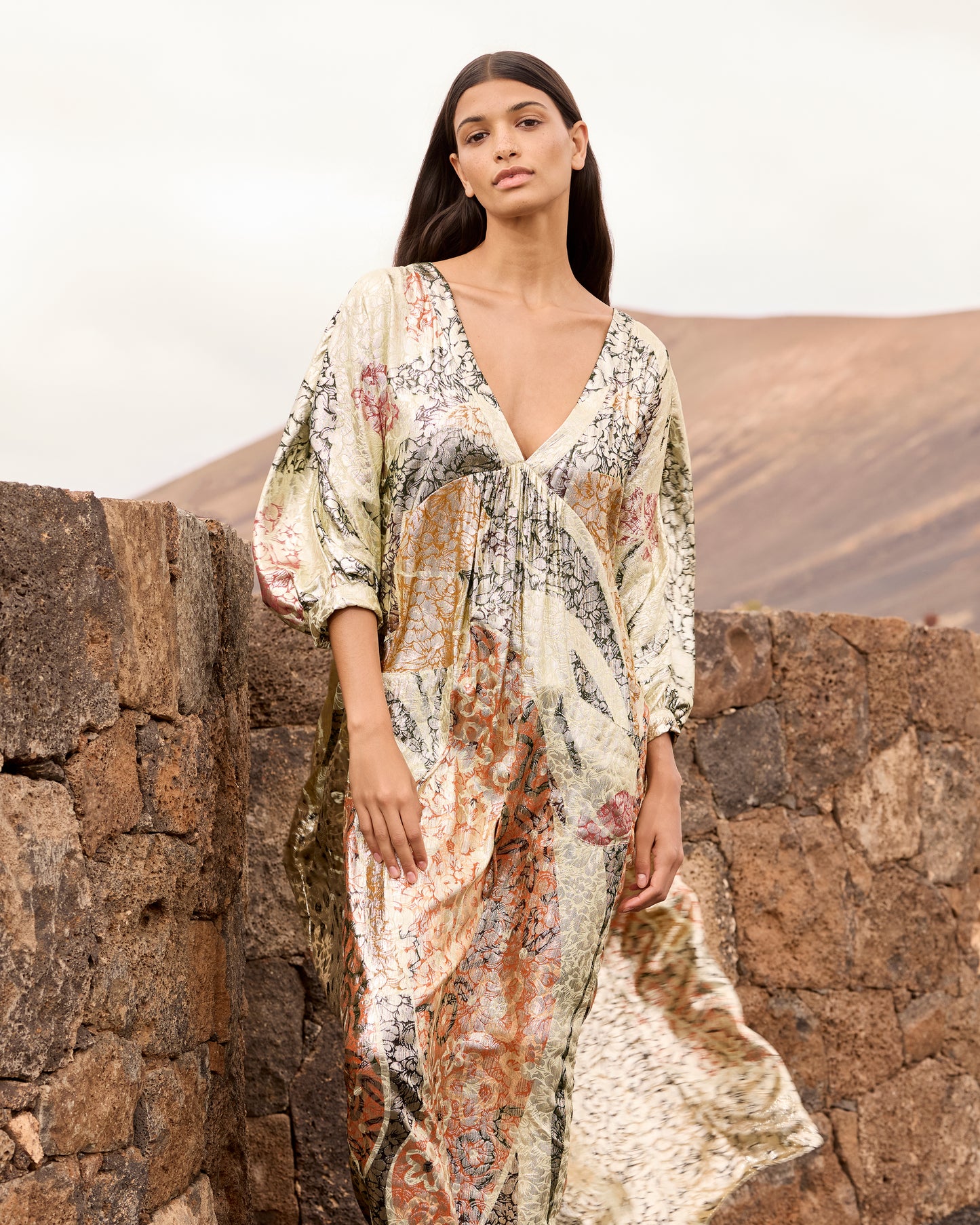 Robe Jumper - Jaune : Robe caftan jacquard lurex – Multicolore Mes Demoiselles