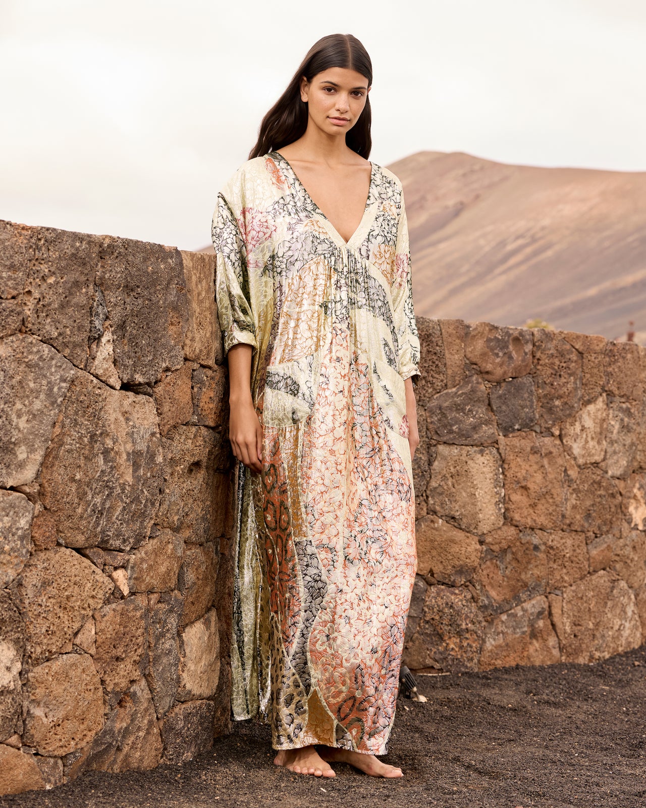 Robe caftan jacquard lurex – Multicolore - Robes Mes Demoiselles - Image 1