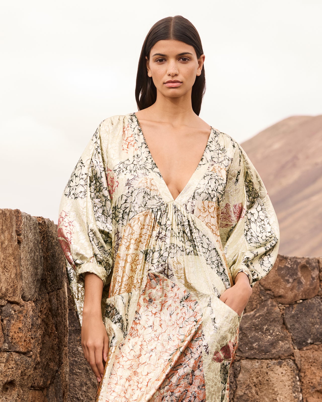 Robe Jumper - Jaune : Robe caftan jacquard lurex – Multicolore Mes Demoiselles - Image 5