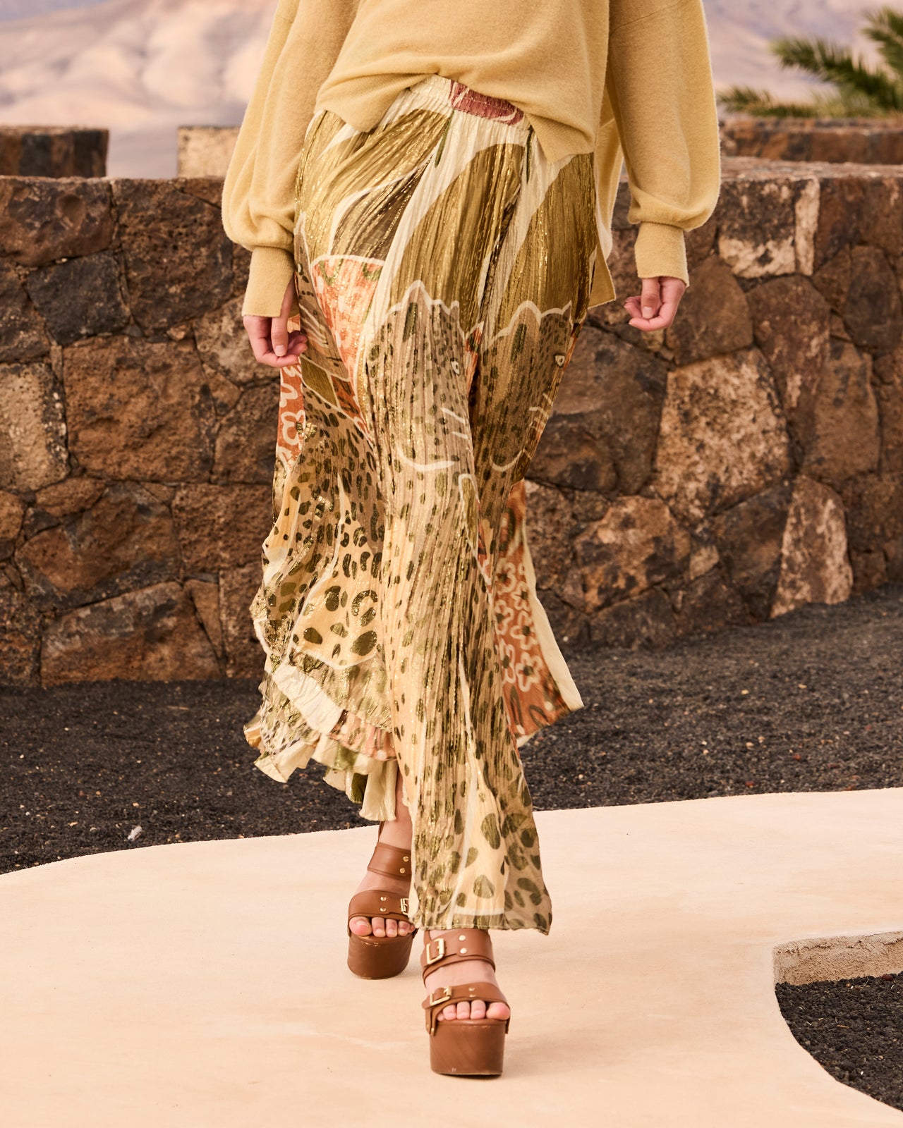 Jupe Justy - Jaune : Jupe longue crinkled lurex – Multicolore Mes Demoiselles - Image 5