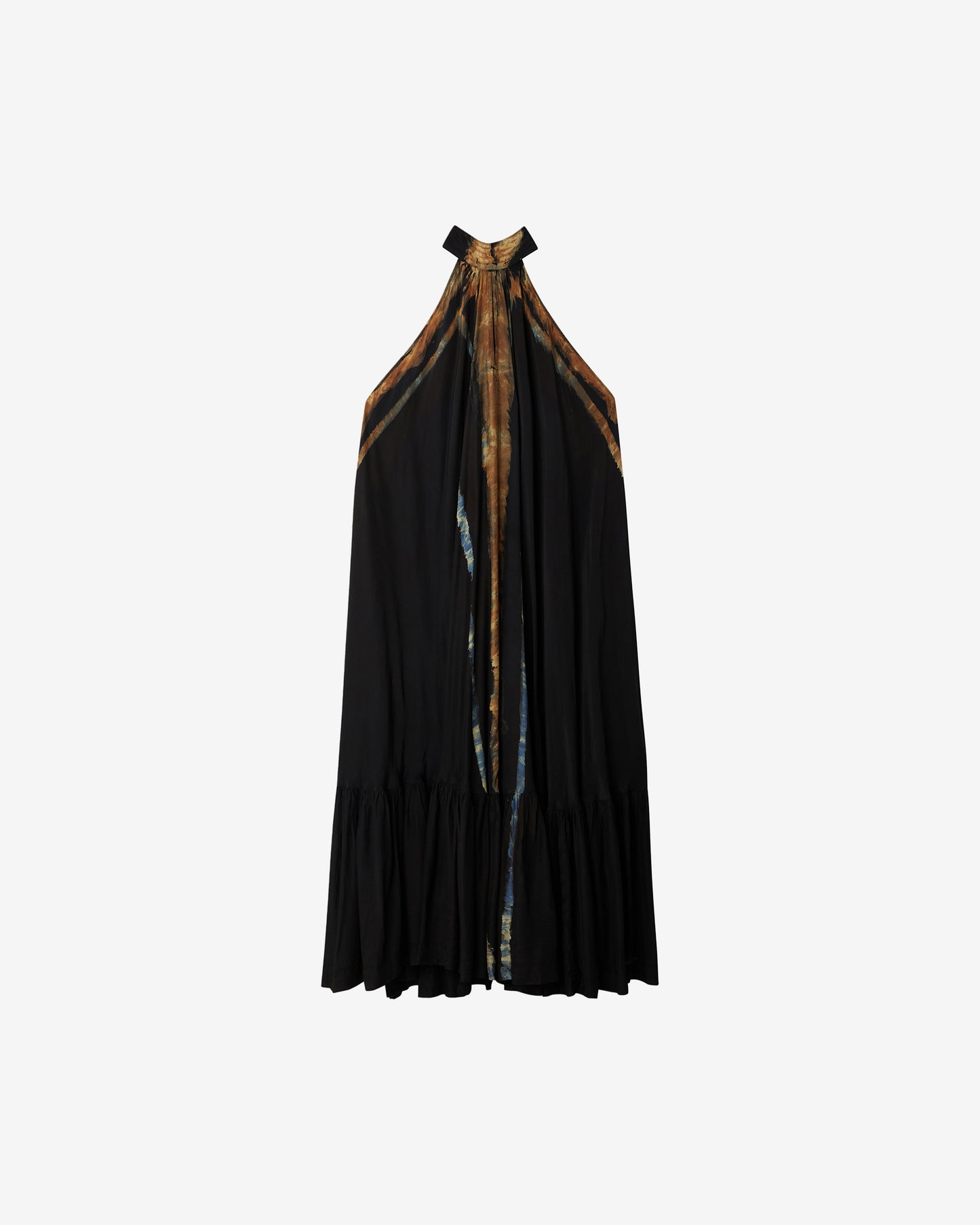 Robe Lala - Ocre : Robe trapèze tie & dye à la main – Noir, bleu et ocre Mes Demoiselles