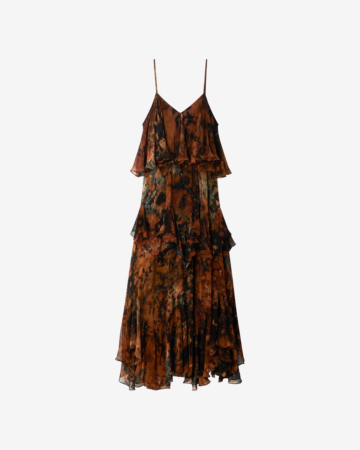 Robe Lany - Marron : Robe longue en viscose georgette tie & dye – Multicolore Mes Demoiselles