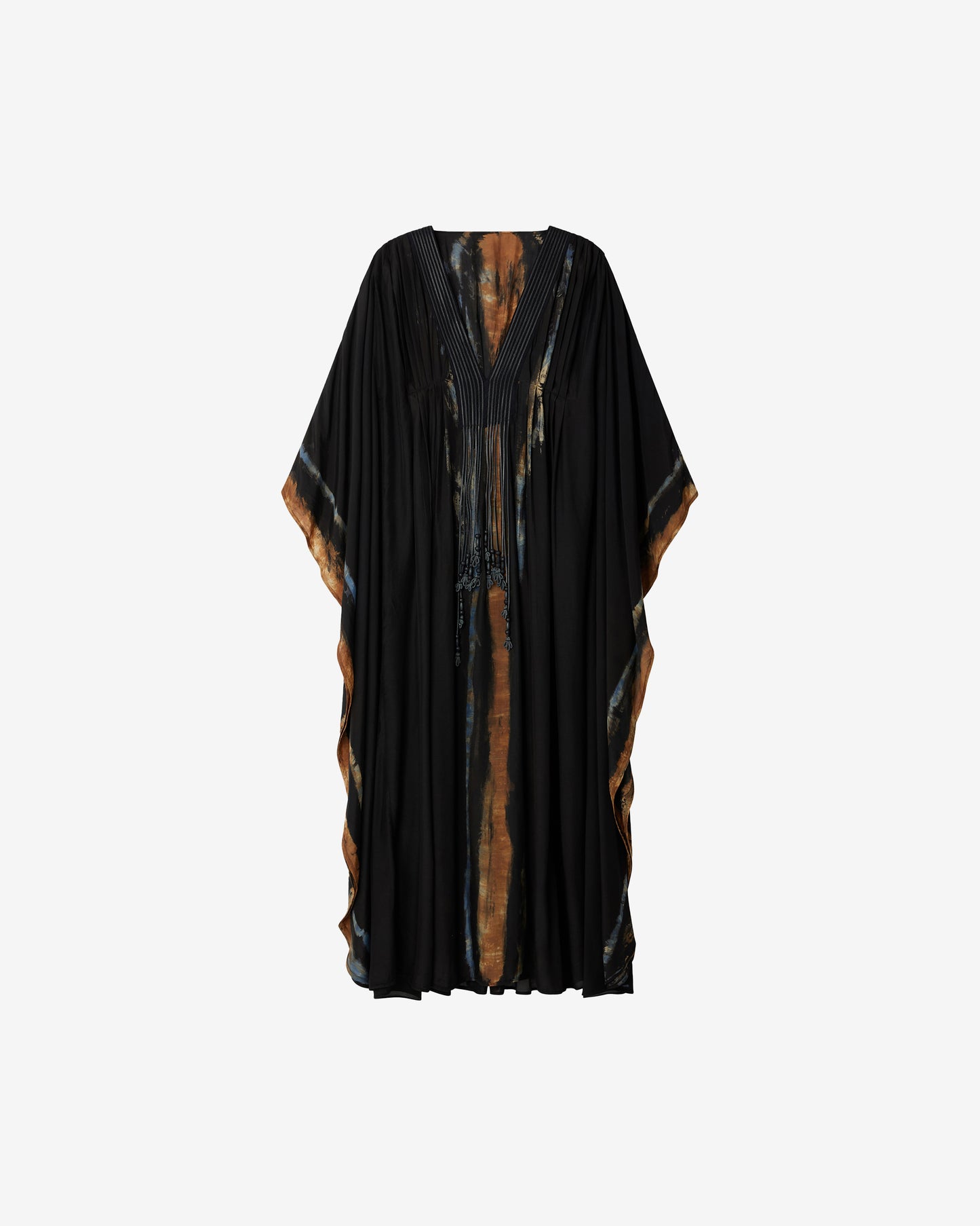 Robe Luri - Ocre : Caftan en viscose fluide tie & dye – Bleu et ocre Mes Demoiselles
