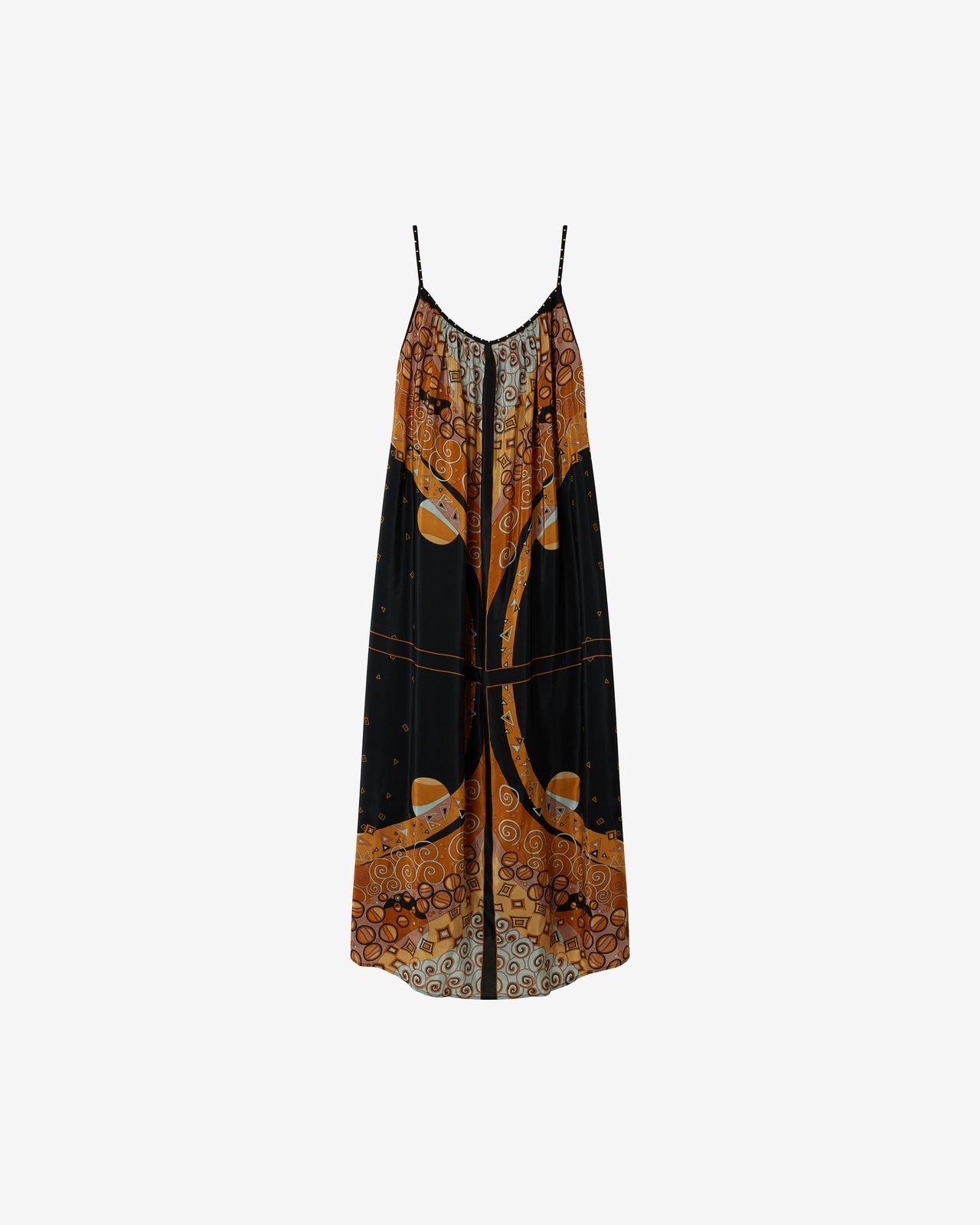 Robe Mony - Ocre : Robe longue bretelles imprimé placé – Noir et ocre Mes Demoiselles - Image 5