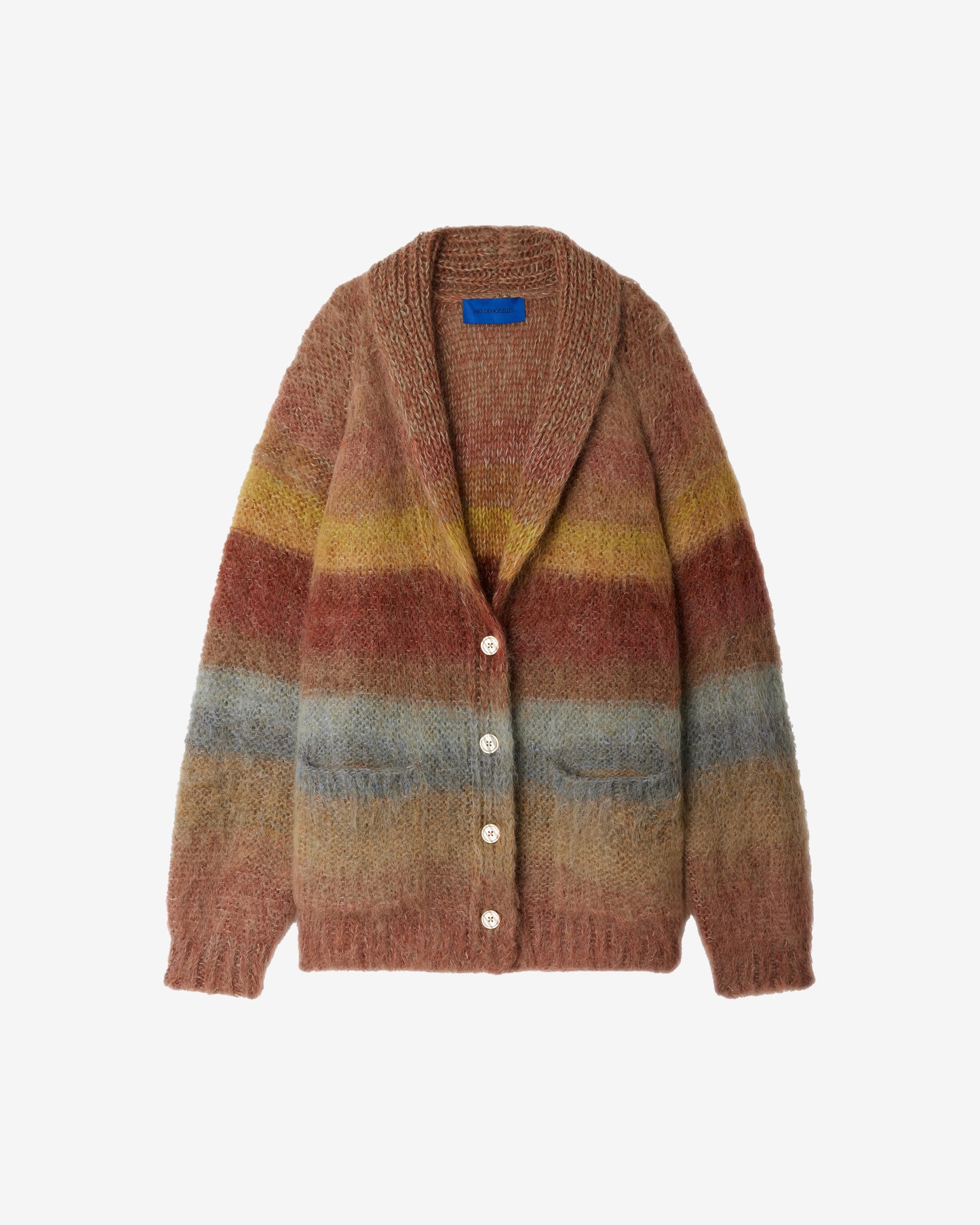 Cardigan en mohair brossé tricoté main – Dégradé kaki ocre - Pulls & gilets Mes Demoiselles