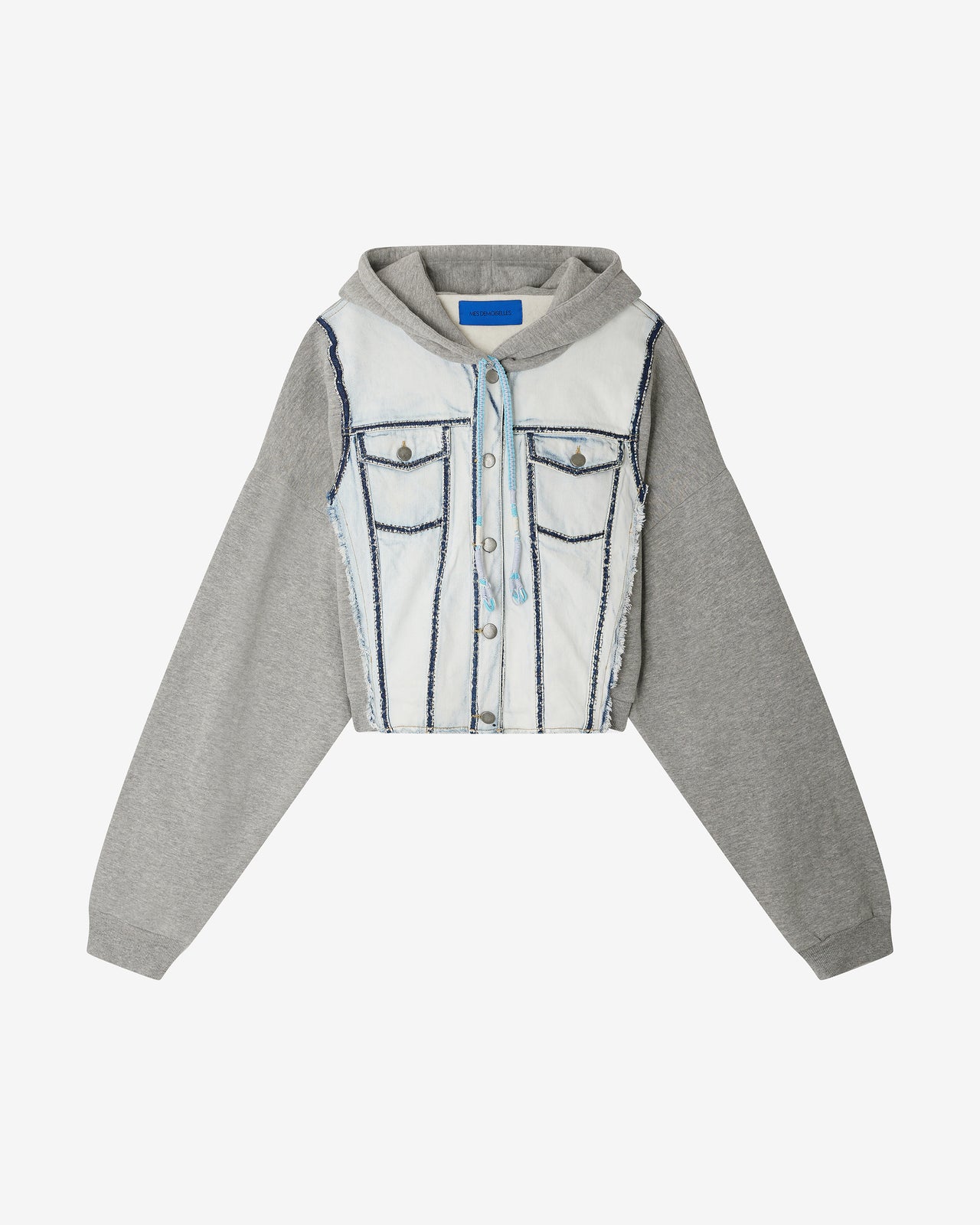 Veste sweat à capuche bi - matière – Denim & Gris - Manteaux & vestes Mes Demoiselles - Image 7