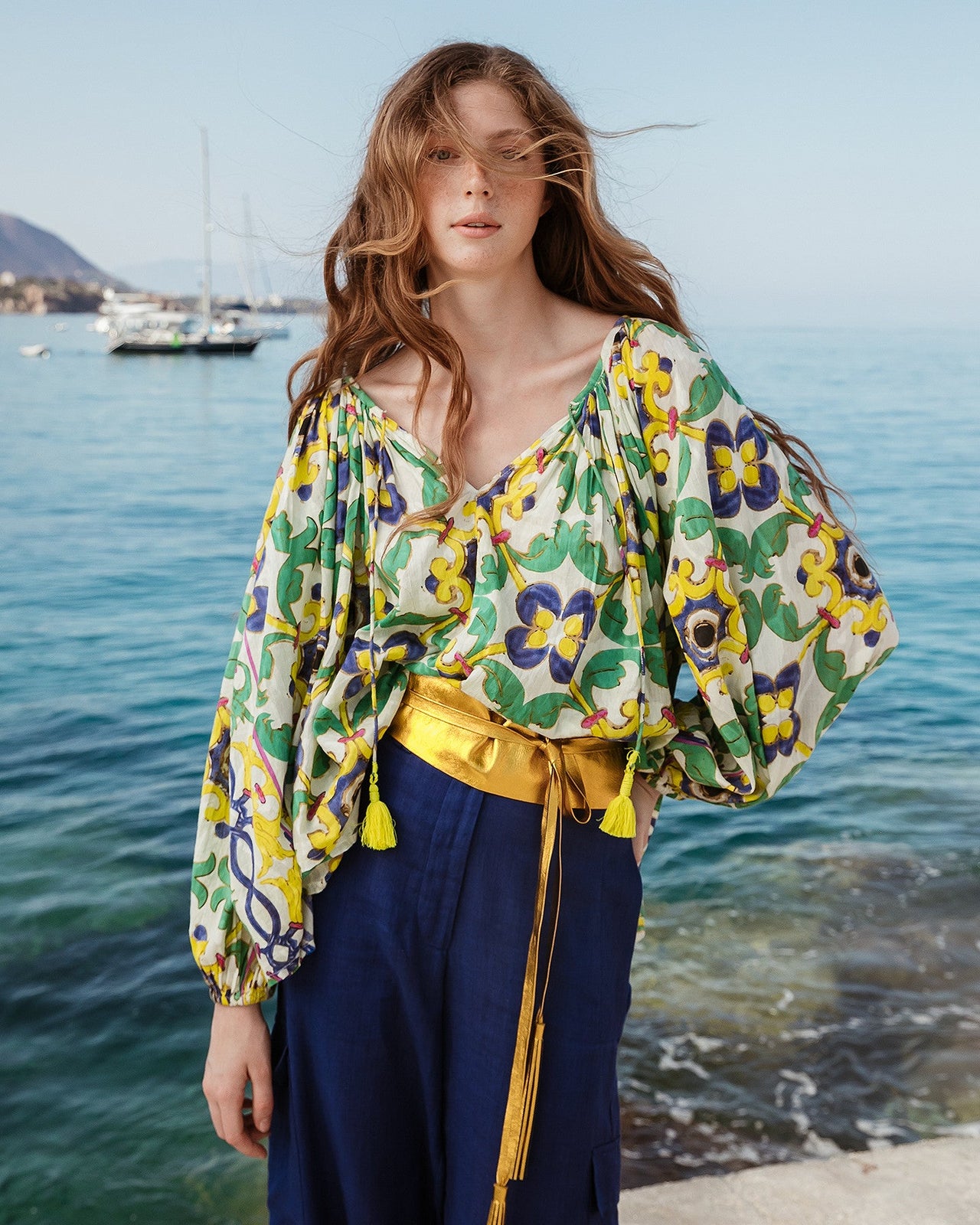 Blouse en coton multicolore imprimé placé - Chemises & tops Mes Demoiselles - Image 1