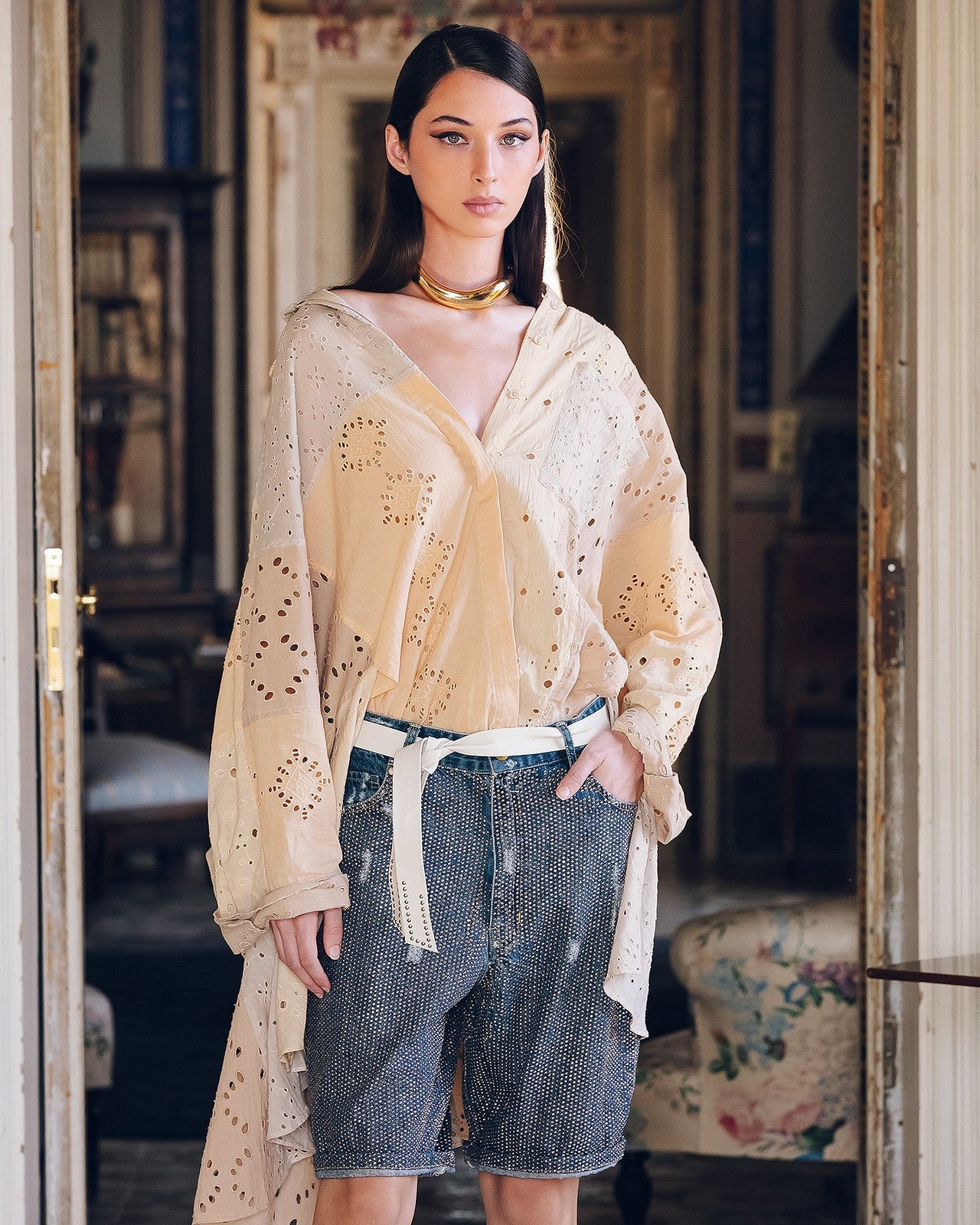 Blouse Pishirt - Peche : Blouse oversize en broderie anglaise Mes Demoiselles - Image 6