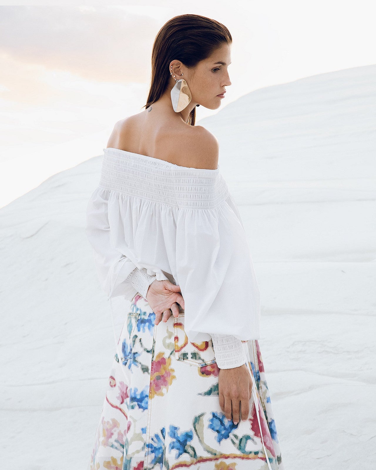 Top en popeline de coton blanche encolure smockée - Chemises & tops Mes Demoiselles - Image 3