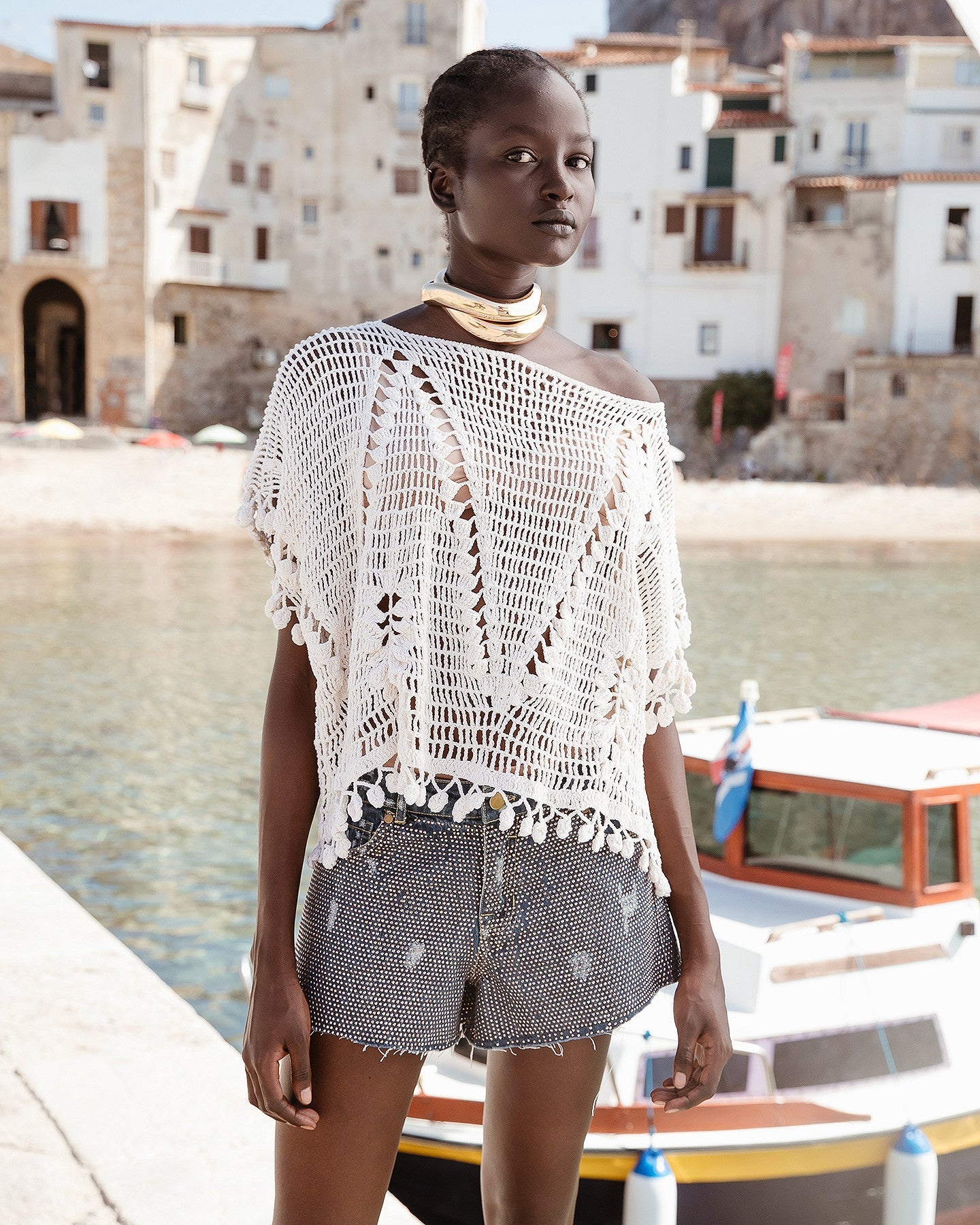 Top au crochet écru en maille filet - Chemises & tops Mes Demoiselles