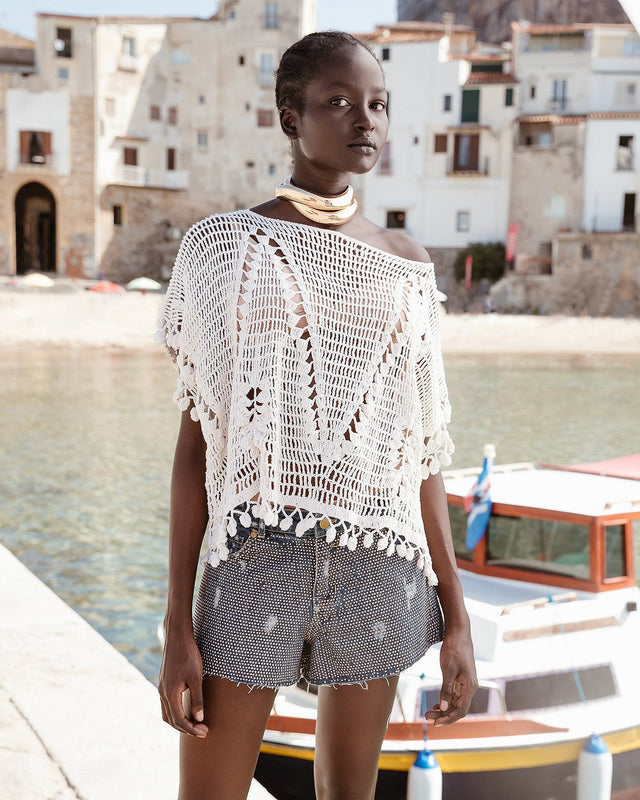 Top au crochet écru en maille filet - Chemises & tops Mes Demoiselles - Image 1