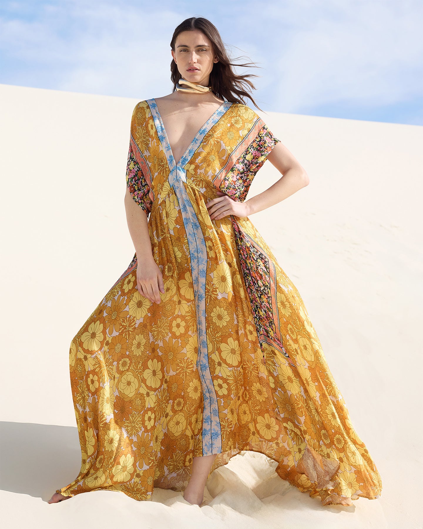 Robe longue en viscose jacquard imprimé floral - Robes Mes Demoiselles