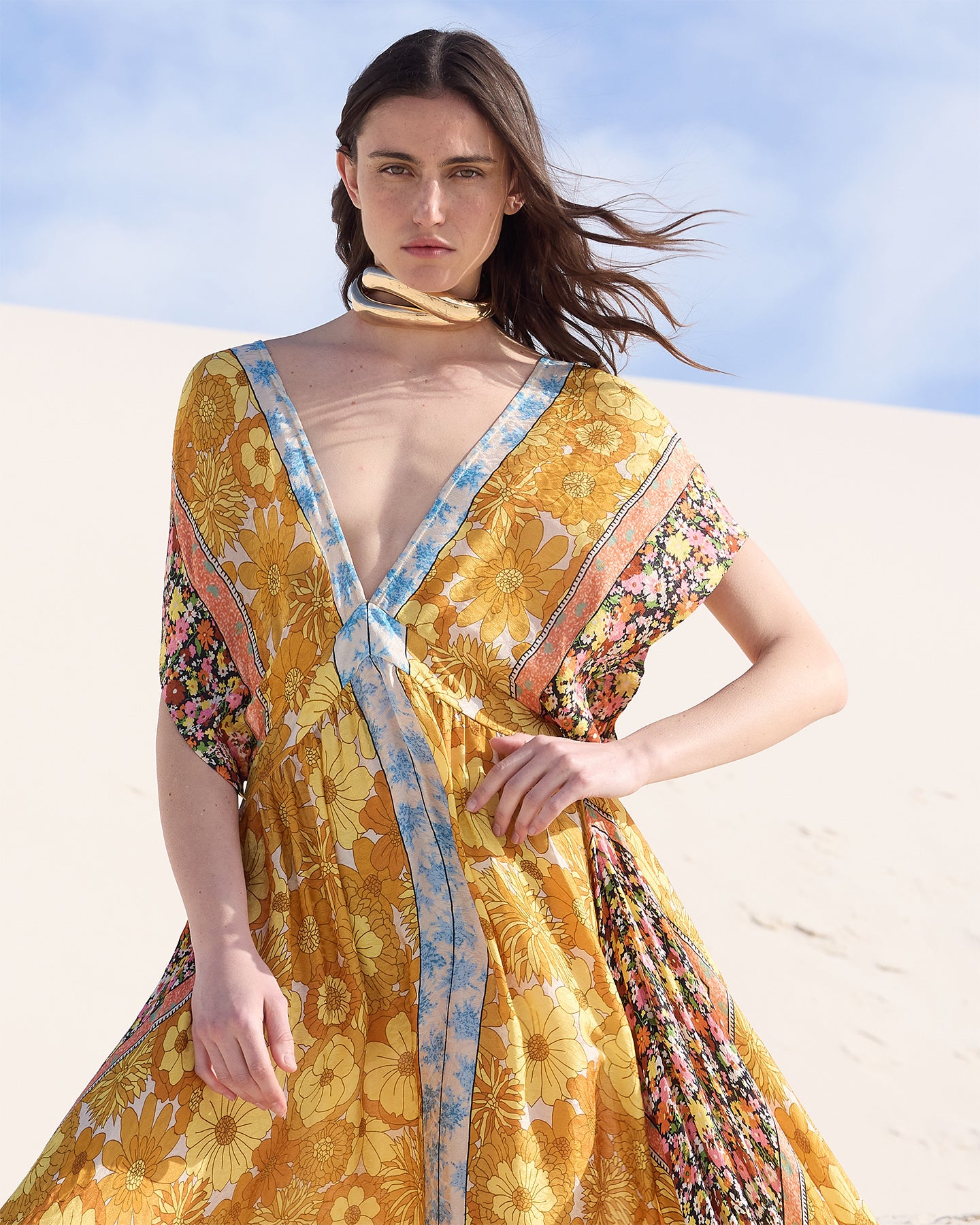 Robe longue en viscose jacquard imprimé floral - Robes Mes Demoiselles
