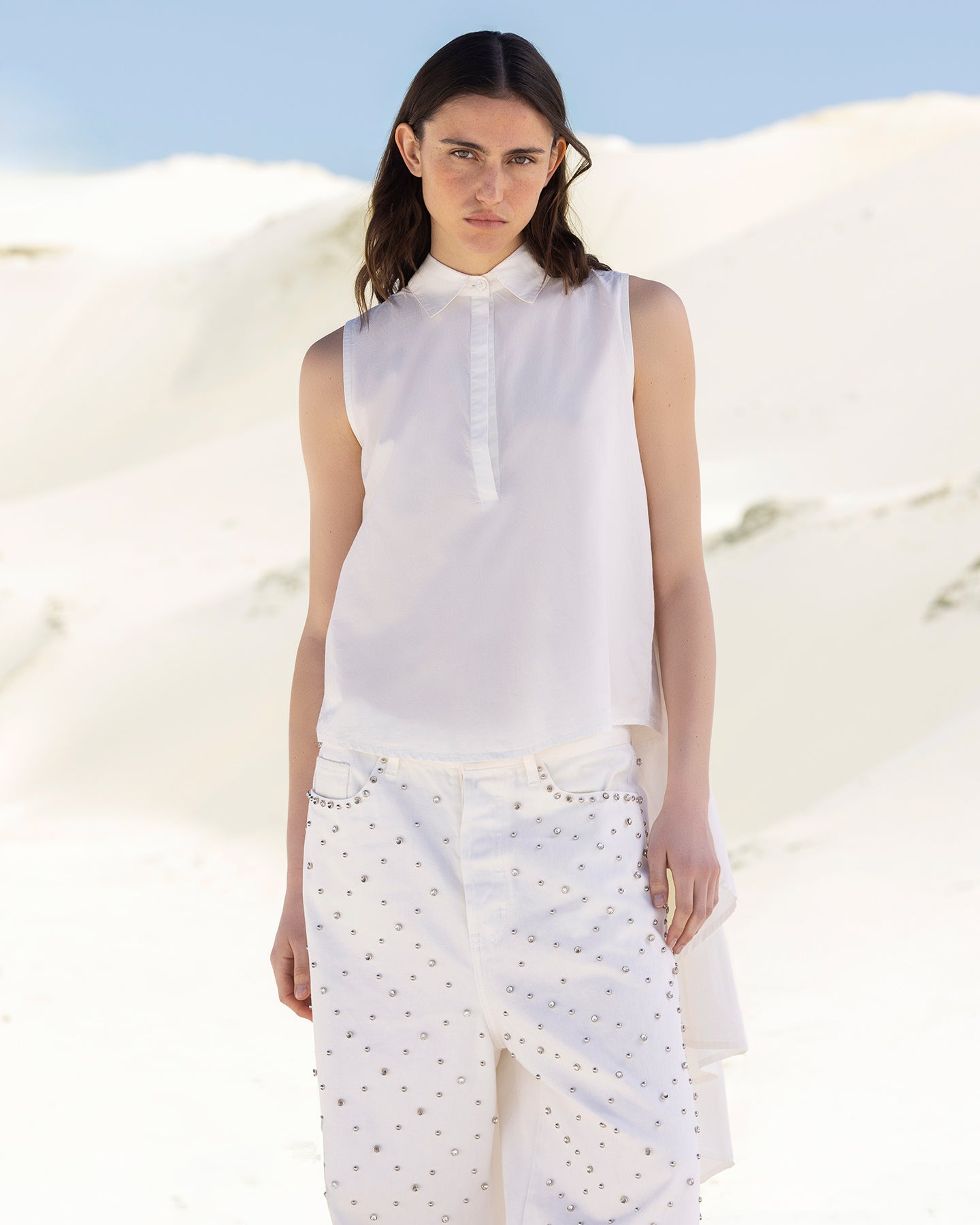 Jean oversize blanc avec détails argentés - Pantalons & combinaisons Mes Demoiselles