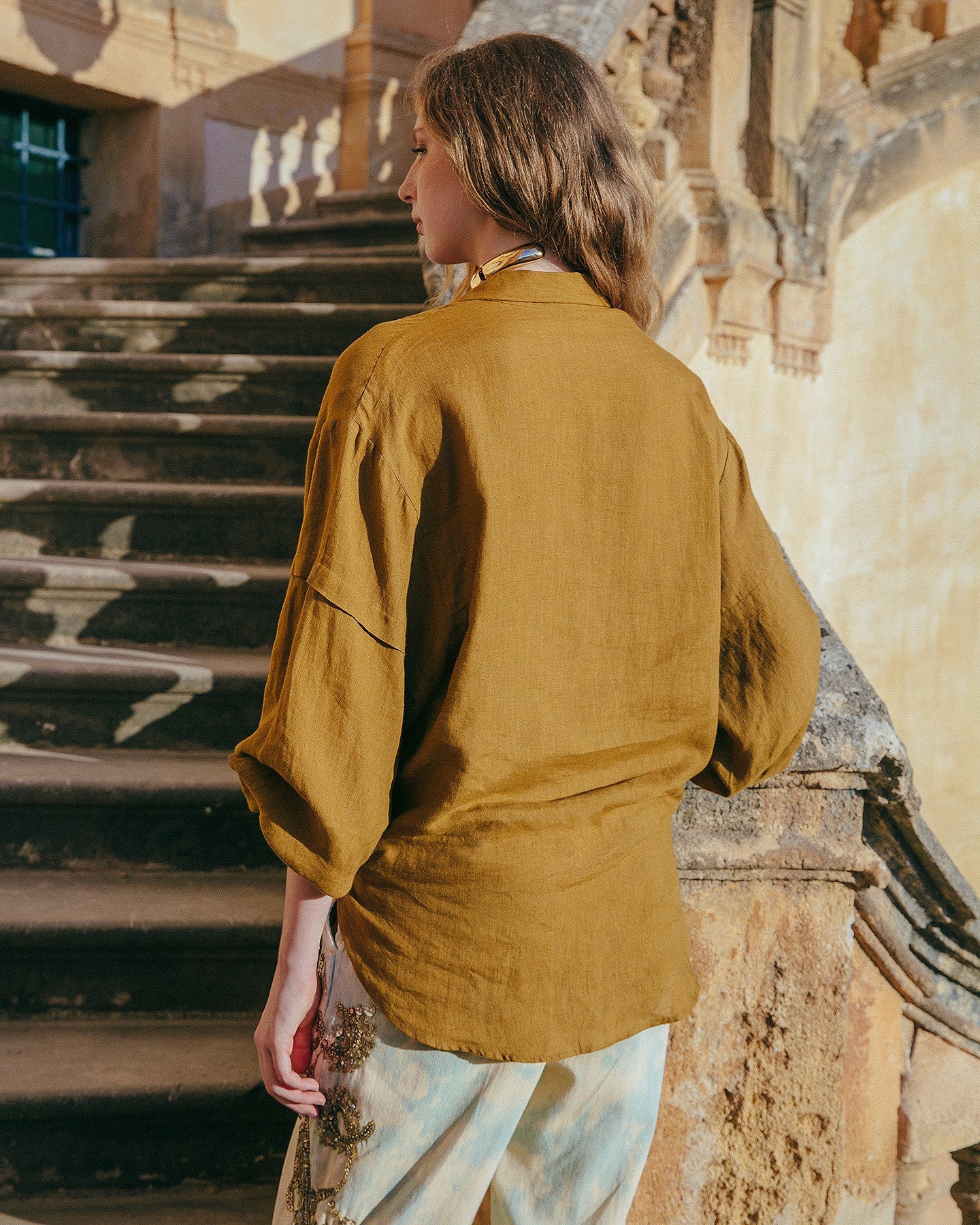 Chemise Cerea - Bronze : Chemise en lin couleur bronze à nouer Mes Demoiselles