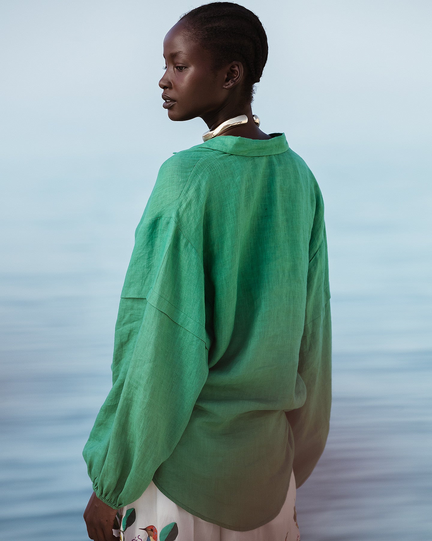 Chemise Cerea - Vert : Chemise en lin couleur verte à nouer Mes Demoiselles