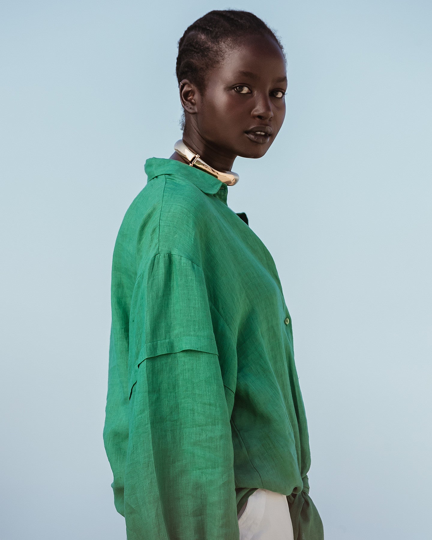 Chemise Cerea - Vert : Chemise en lin couleur verte à nouer Mes Demoiselles