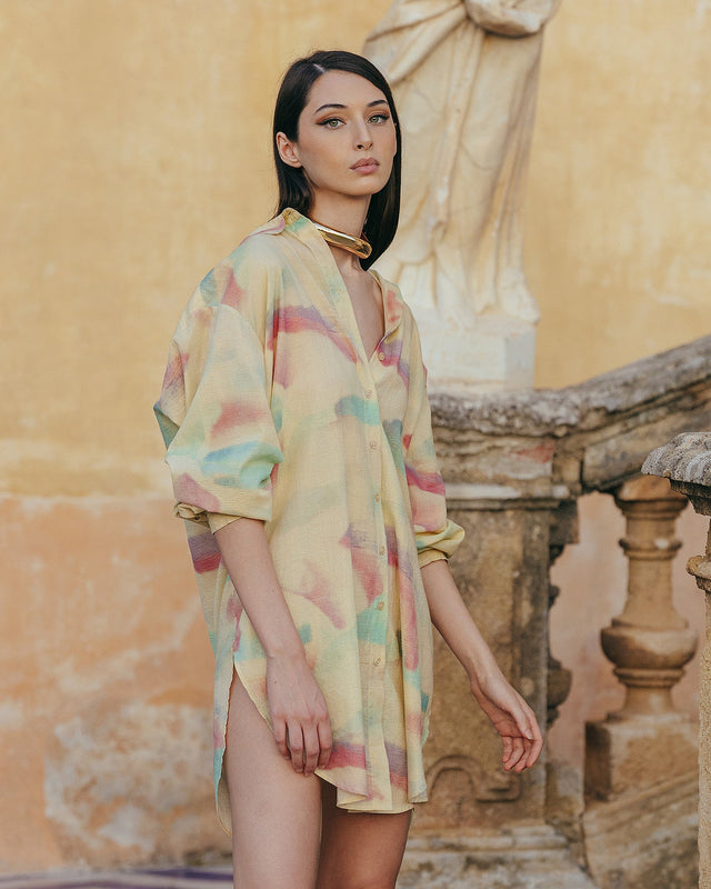 Chemise Danat - Jaune : Chemise longue en coton pastel Mes Demoiselles - Image 3