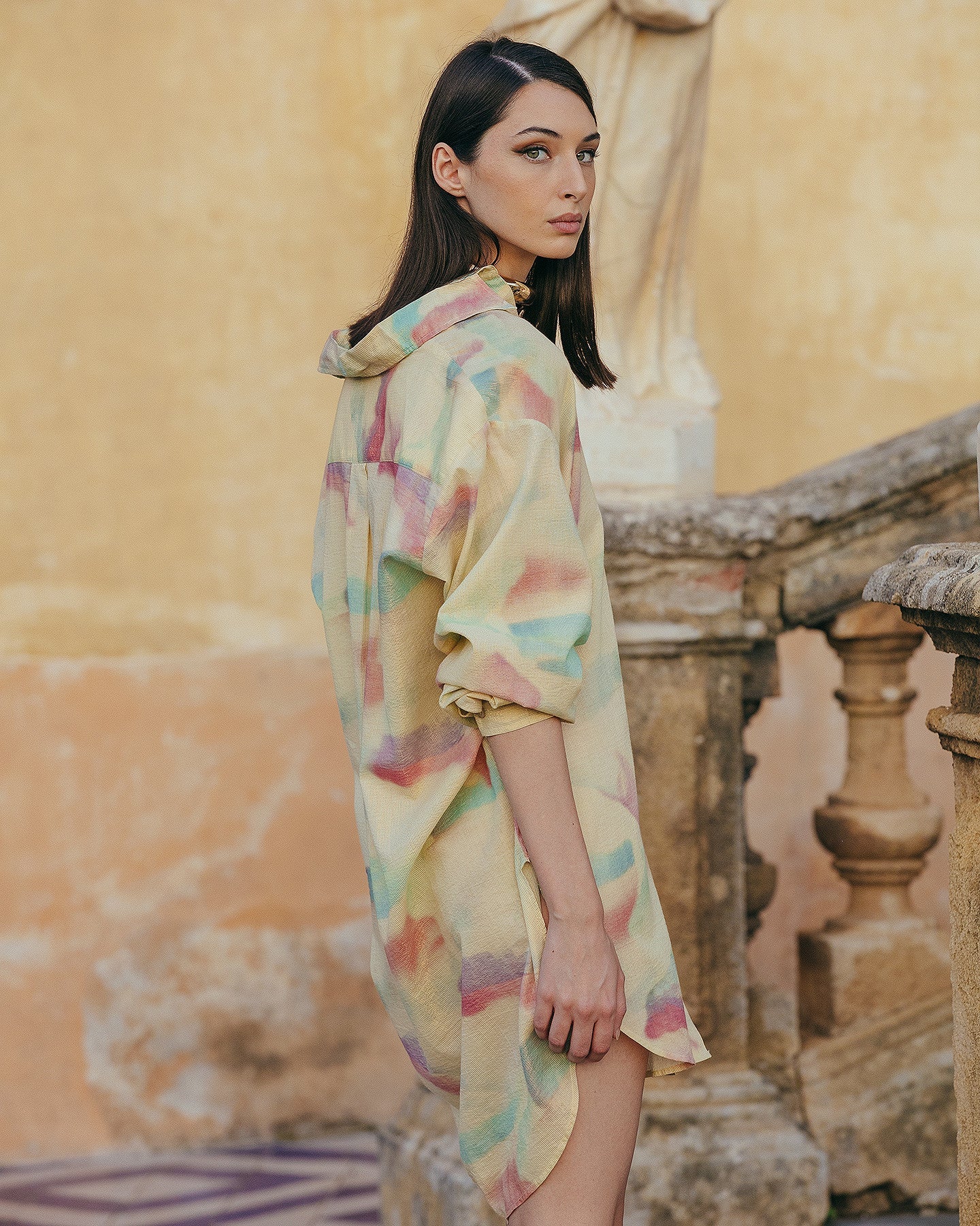 Chemise Danat - Jaune : Chemise longue en coton pastel Mes Demoiselles