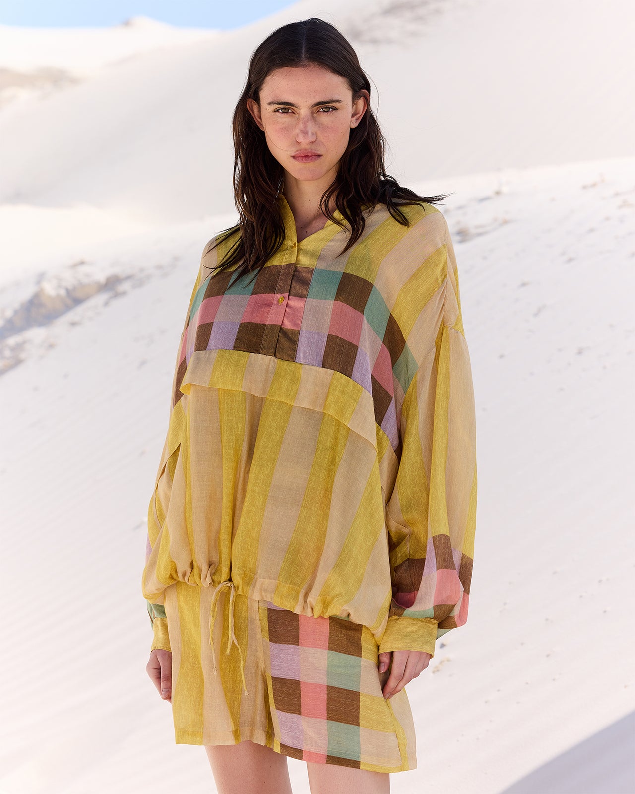 Chemise à enfiler en gaze de modal rayé jaune - Chemises & tops Mes Demoiselles - Image 1
