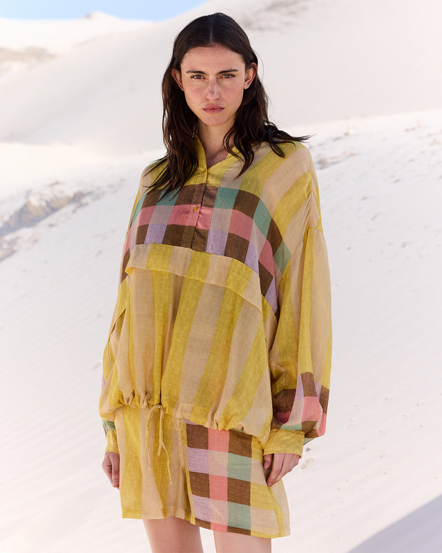 Chemise à enfiler en gaze de modal rayé jaune - Chemises & tops Mes Demoiselles - Image 1