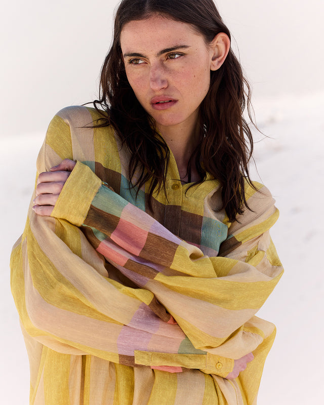 Blouse Ema - Jaune : Chemise à enfiler en gaze de modal rayé jaune Mes Demoiselles - Image 2