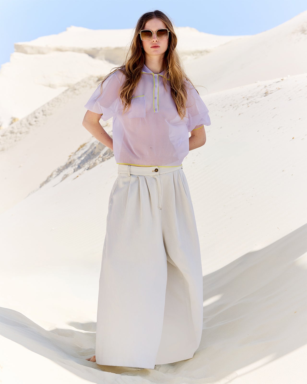 Top polo lilas transparent et irrisé - Chemises & tops Mes Demoiselles - Image 1