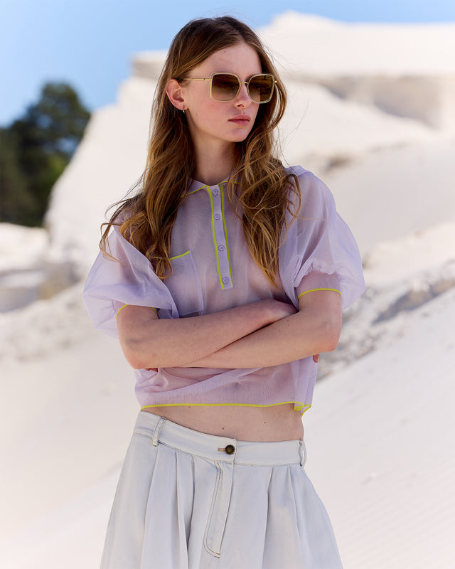 Top polo lilas transparent et irrisé - Chemises & tops Mes Demoiselles - Image 2
