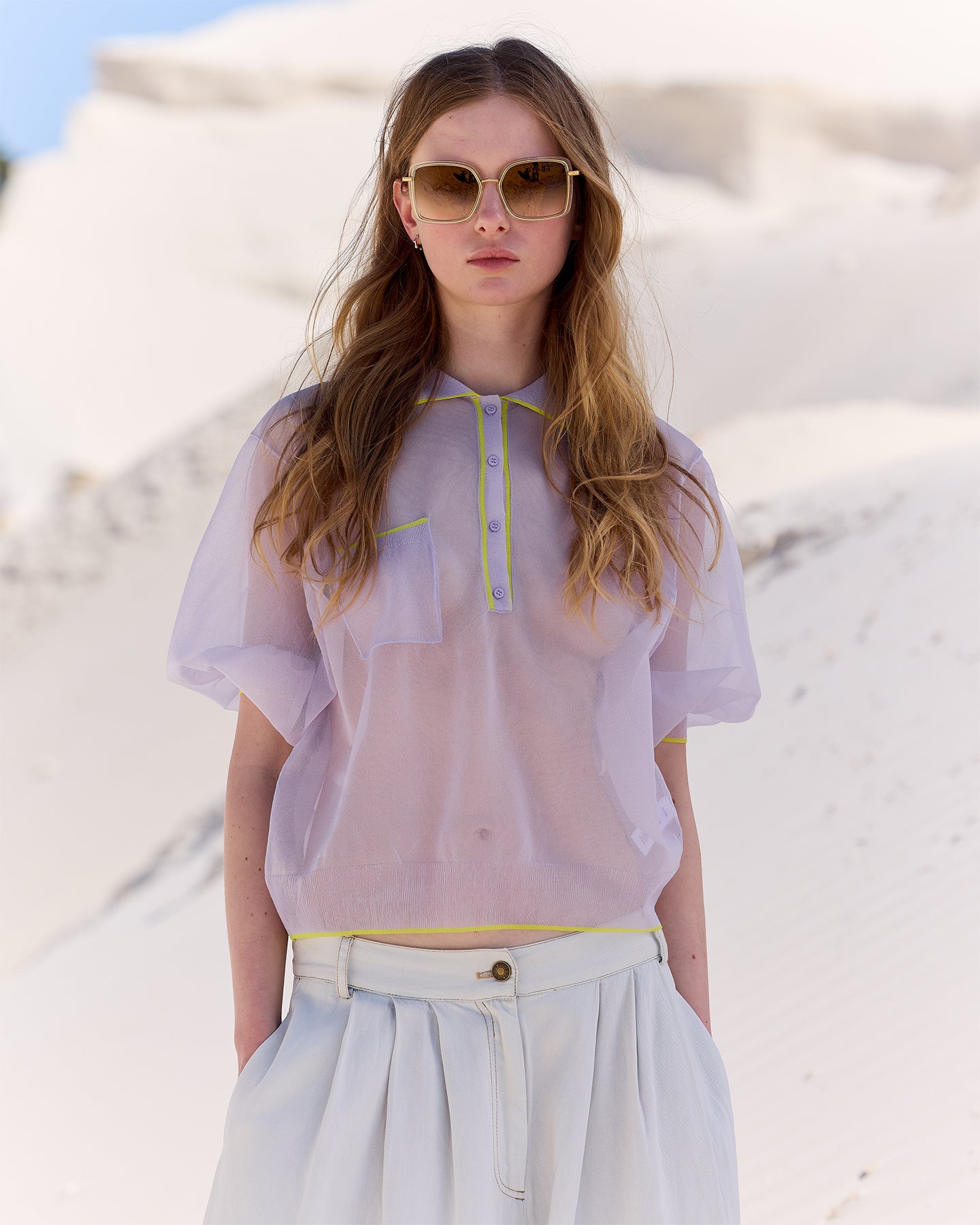 Top Glesni - Violet : Top polo lilas transparent et irrisé Mes Demoiselles