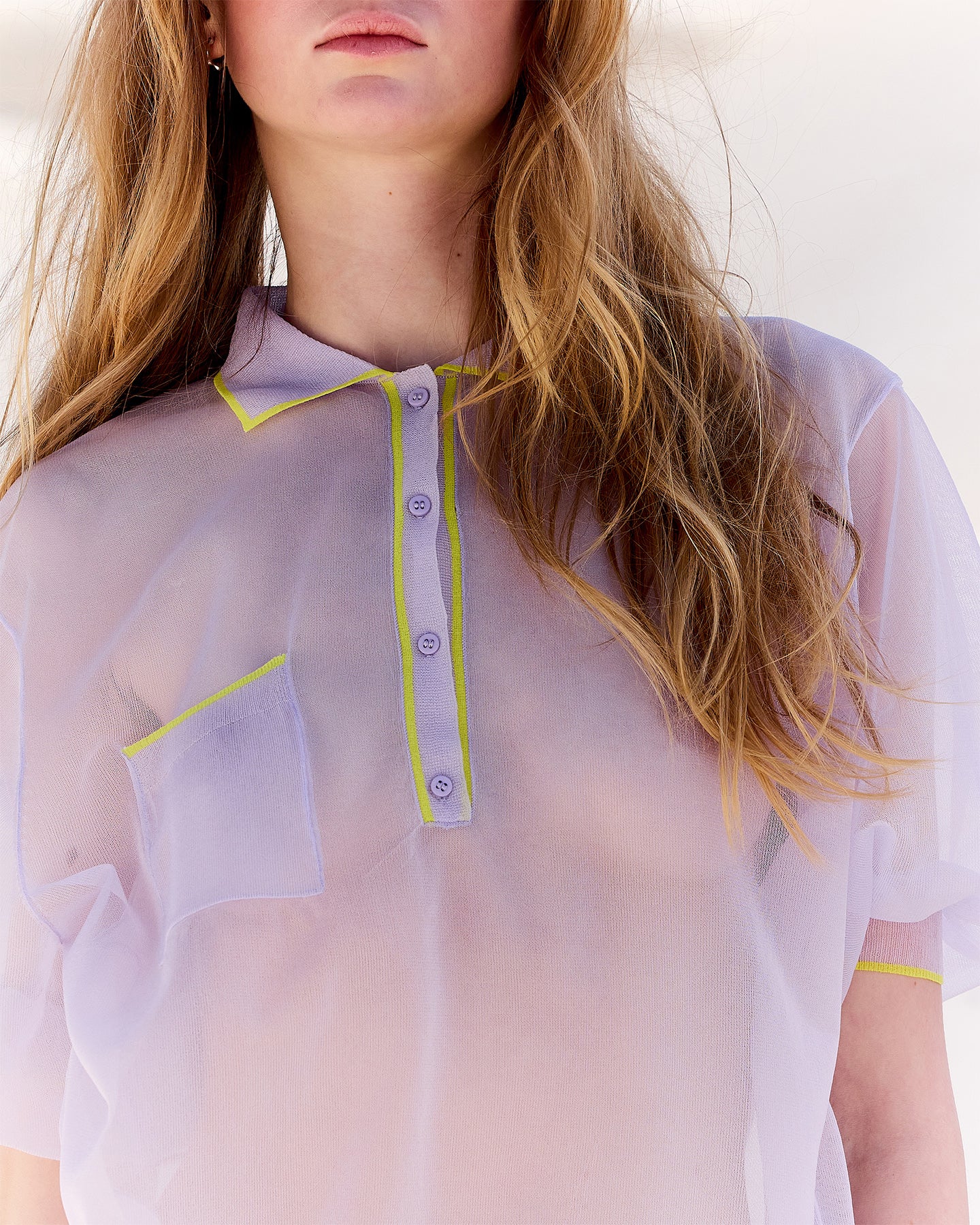 Top Glesni - Violet : Top polo lilas transparent et irrisé Mes Demoiselles