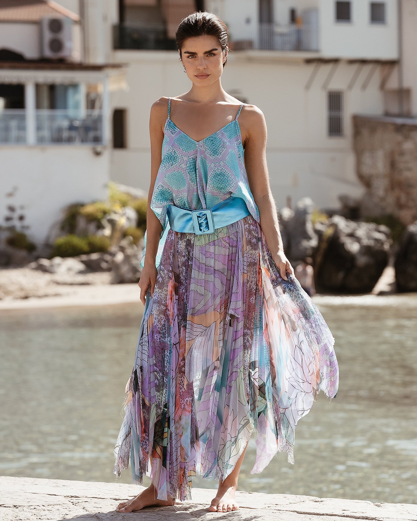 Jupe Silva - Violet : Jupe souple en viscose chiffon fleurie Mes Demoiselles