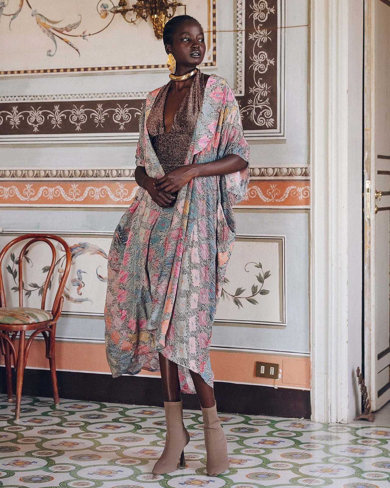 Kimono Otranto - Rose : Long kimono imprimé géométrique Mes Demoiselles - Image 5