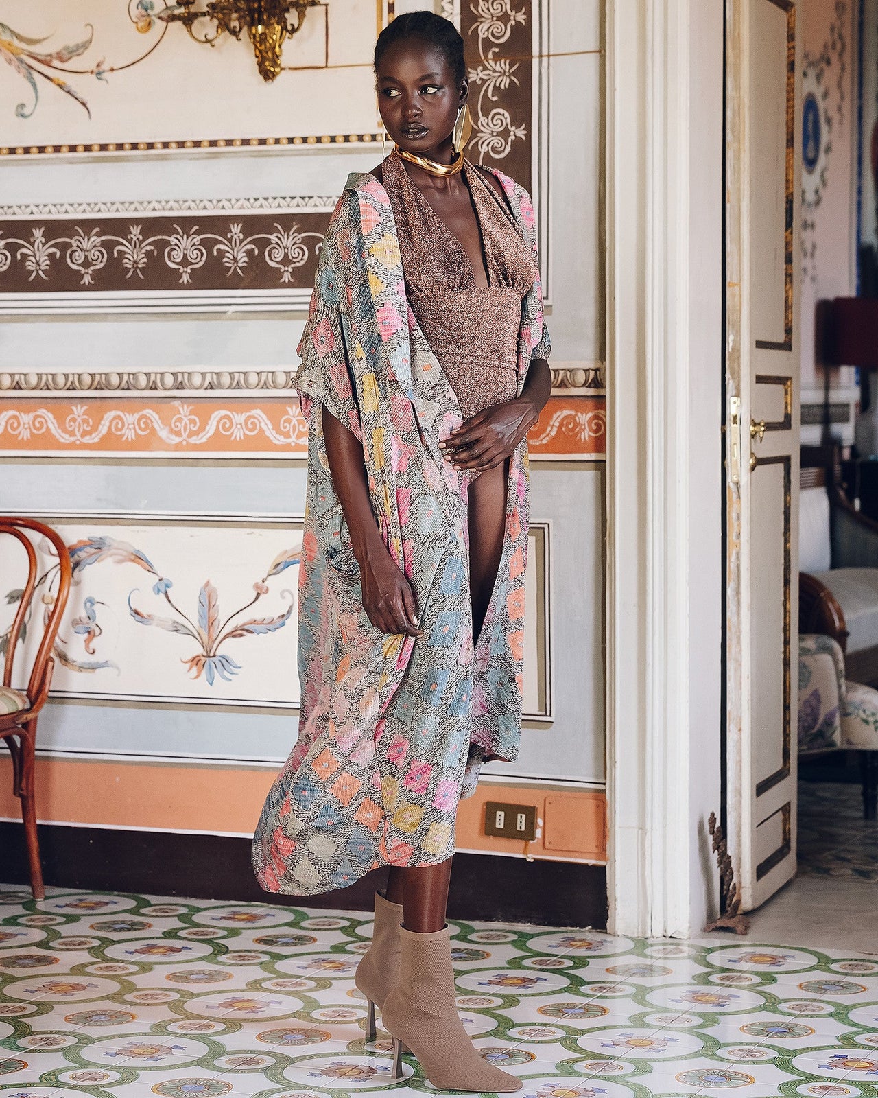 Kimono Otranto - Rose : Long kimono imprimé géométrique Mes Demoiselles - Image 6