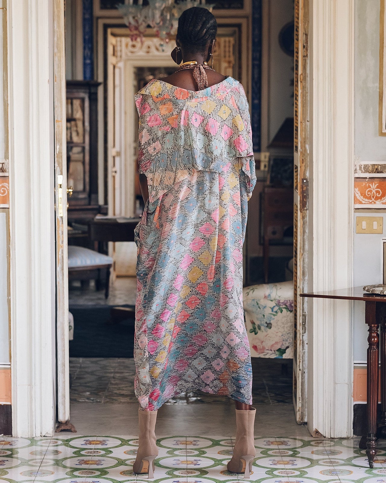 Kimono Otranto - Rose : Long kimono imprimé géométrique Mes Demoiselles - Image 7