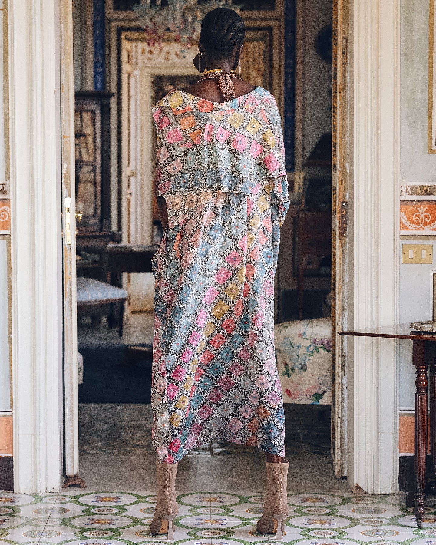 Kimono Otranto - Rose : Long kimono imprimé géométrique Mes Demoiselles