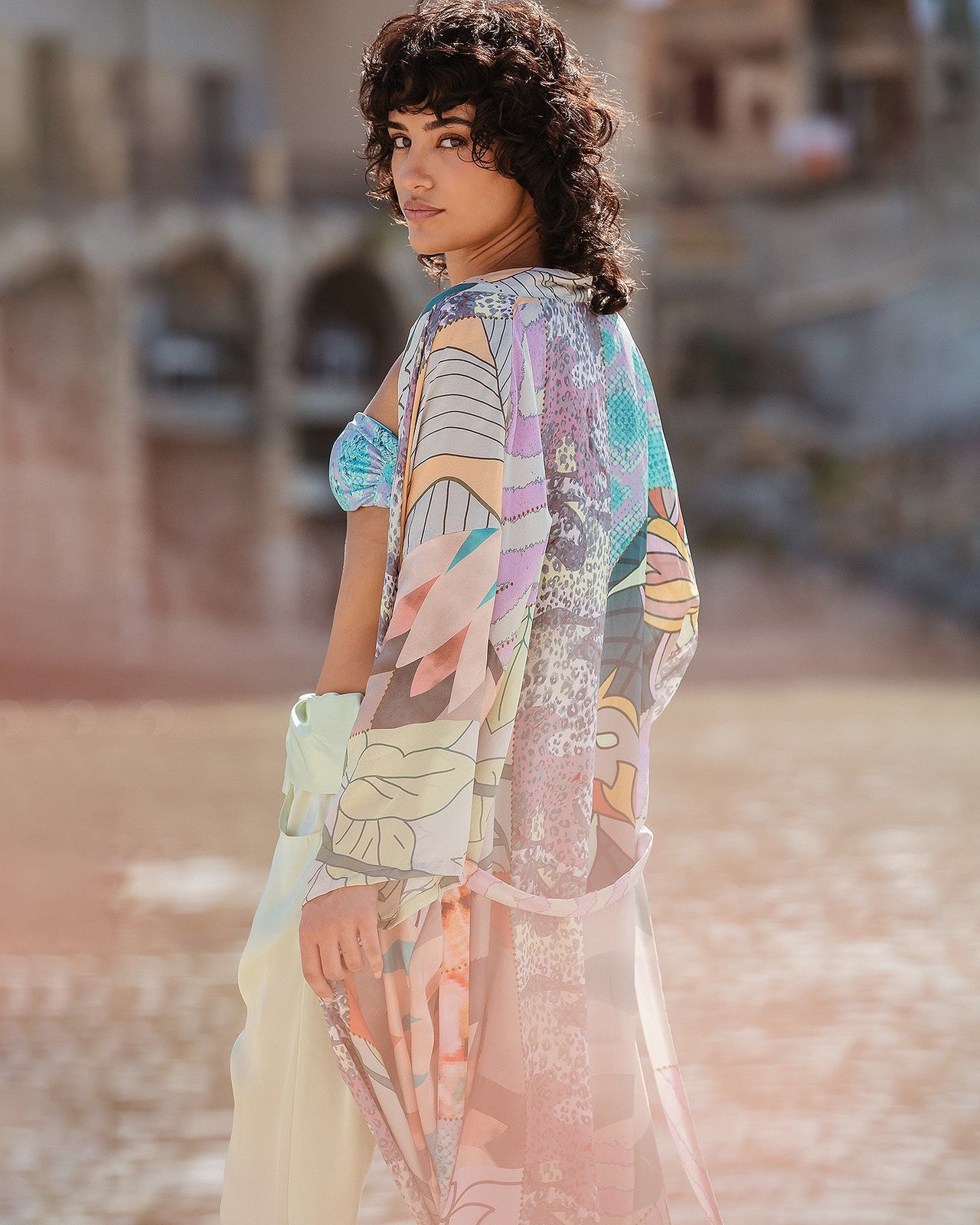 Kimono Shana - Lavande : Long kimono fleuri en soie Mes Demoiselles - Image 4