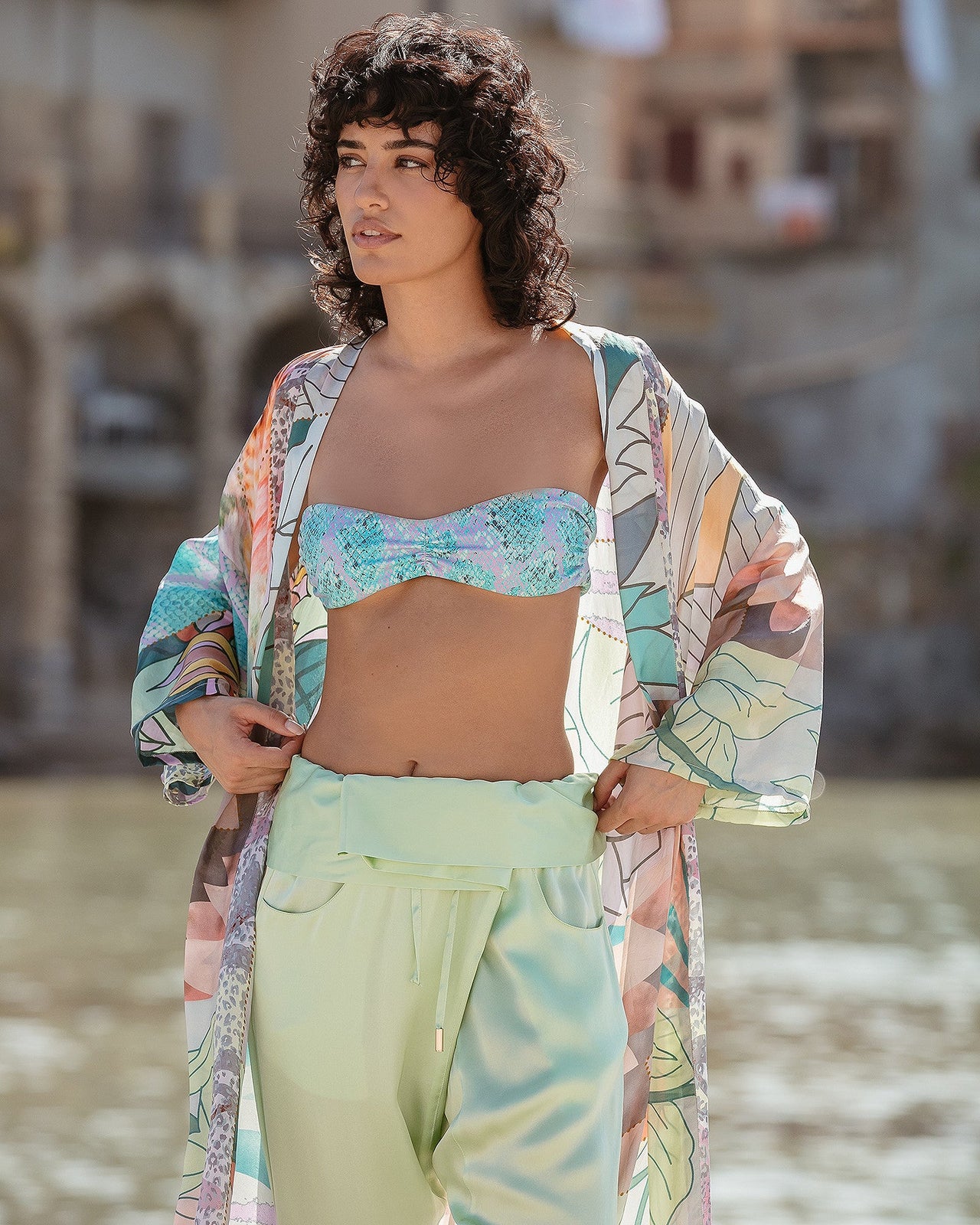 Kimono Shana - Lavande : Long kimono fleuri en soie Mes Demoiselles - Image 5