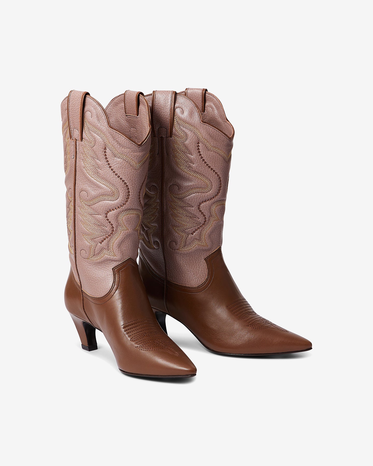 Chaussures Argus - Rose : Bottes western mi - hautes marron et rose Mes Demoiselles
