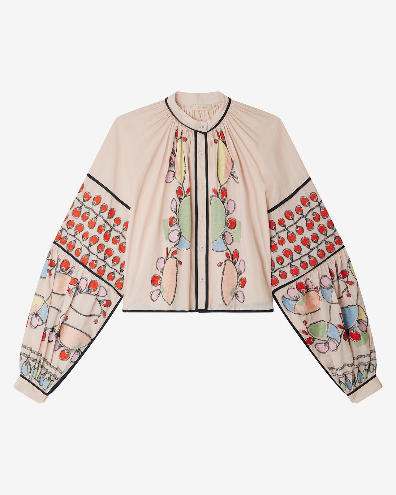 Blouse Baloo - Nude : Blouse en voile de coton beige et broderies colorées Mes Demoiselles - Image 6