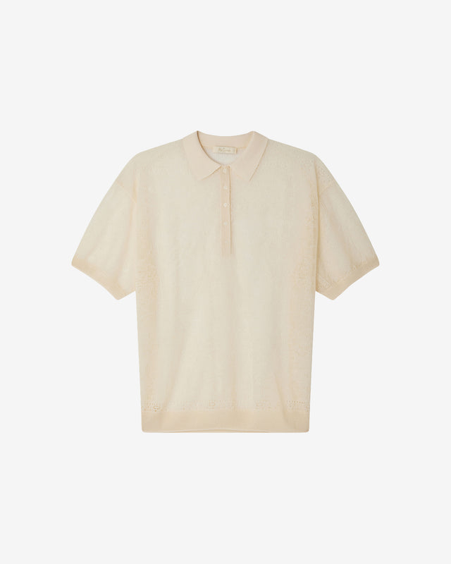Pull Birjot - Beige : Polo en pointelle et dentelle raffinée beige Mes Demoiselles - Dernière image