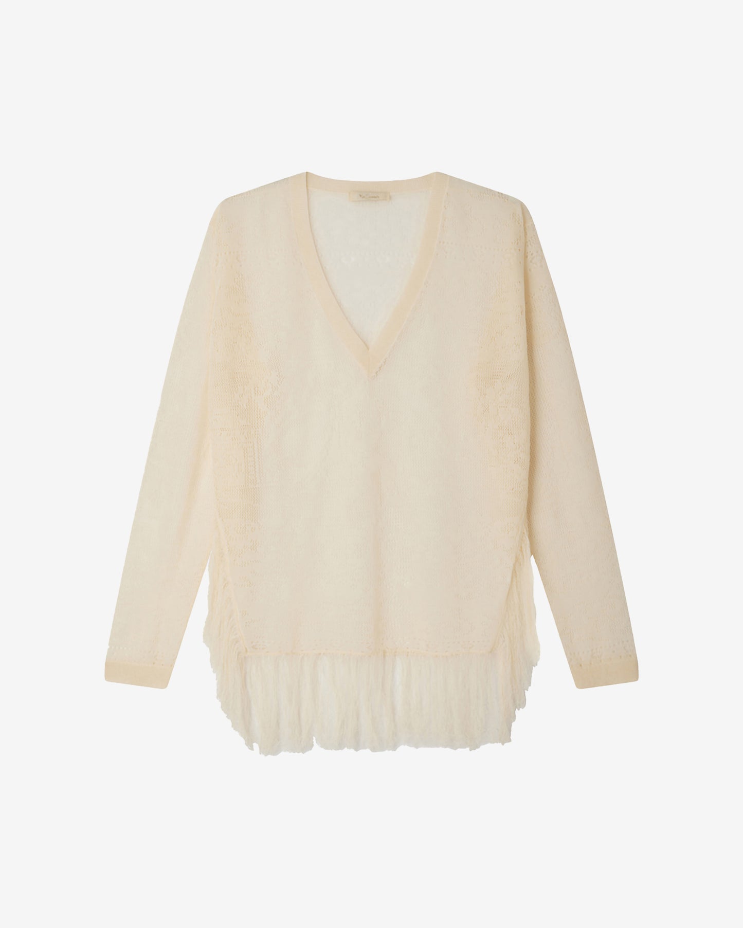 Pull Birpal - Beige : Pull façon poncho beige en pointelle et dentelle ajourée Mes Demoiselles
