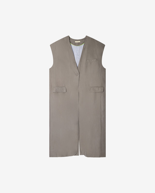 Veste Madern - Gris : Manteau sans manches rayé gris et taupe Mes Demoiselles - Dernière image