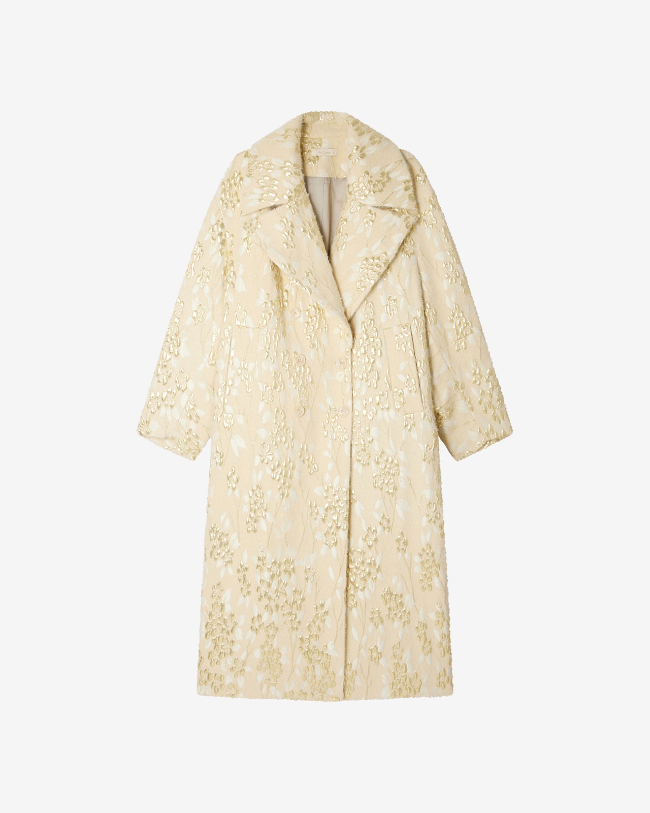 Manteau Royal - Ecru : Long manteau écru en jacquard avec dessin lurex doré Mes Demoiselles - Image 7