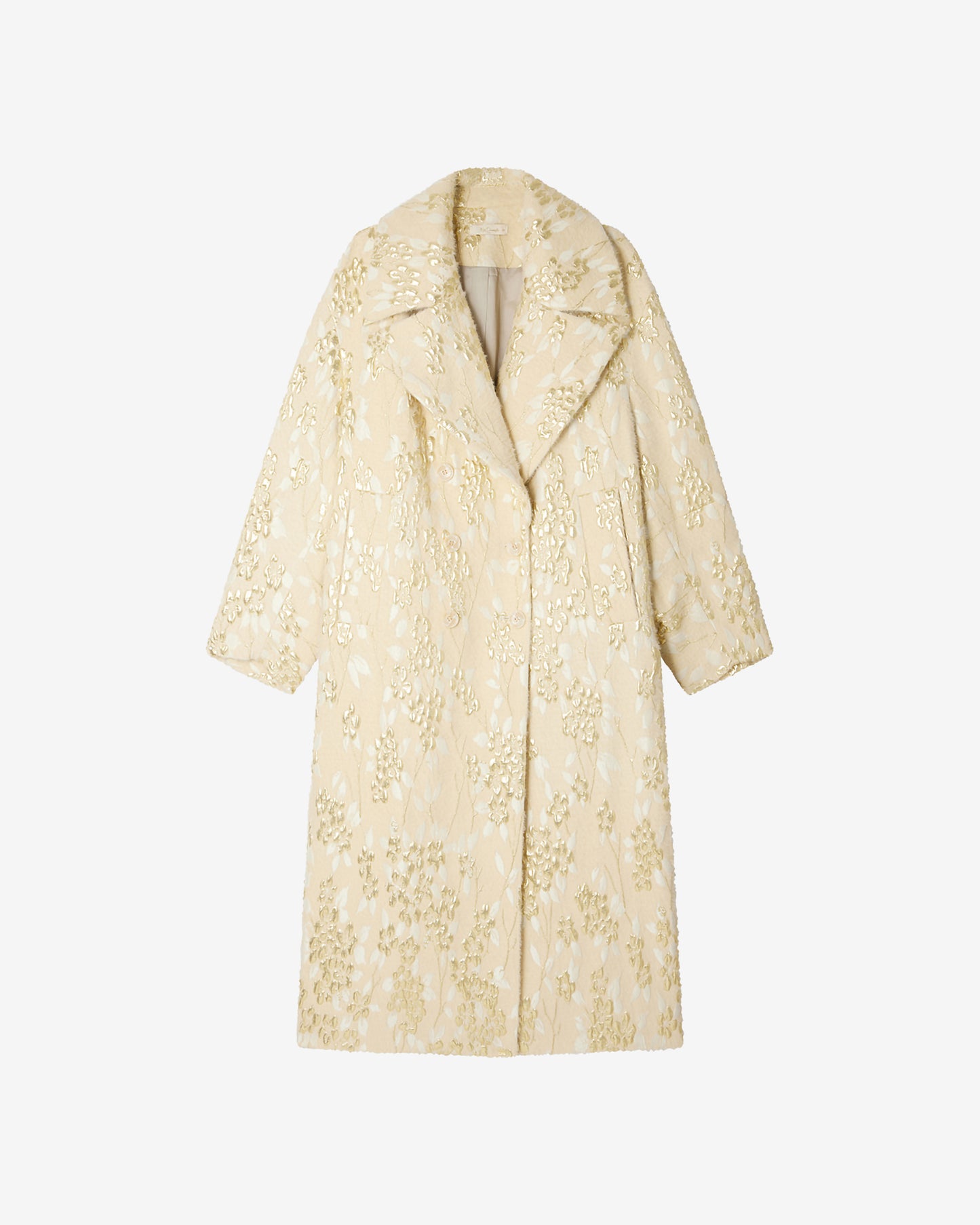 Manteau Royal - Ecru : Long manteau écru en jacquard avec dessin lurex doré Mes Demoiselles