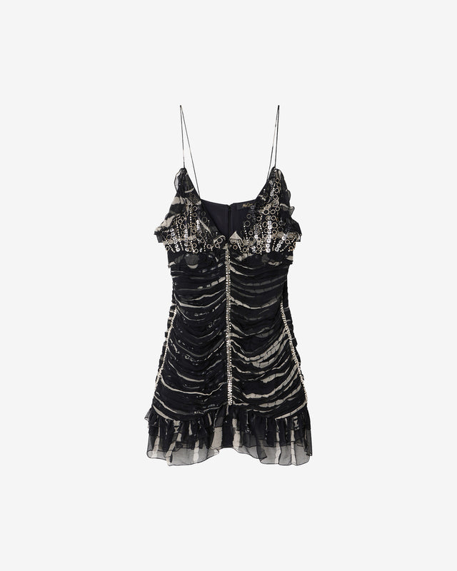 Robe Dagny - Noir : Robe courte plis plats et bijoux argentés Mes Demoiselles - Dernière image