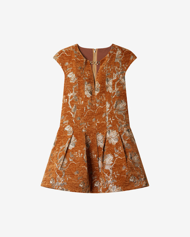 Robe Brocco - Orange : Robe courte en jacquard velours lurex orange Mes Demoiselles - Dernière image
