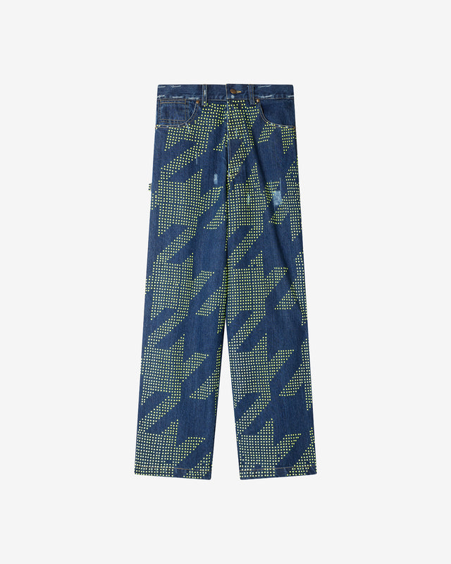 Jeans Redim - Vert : Pantalon en toile denim et clous fluo Mes Demoiselles - Dernière image