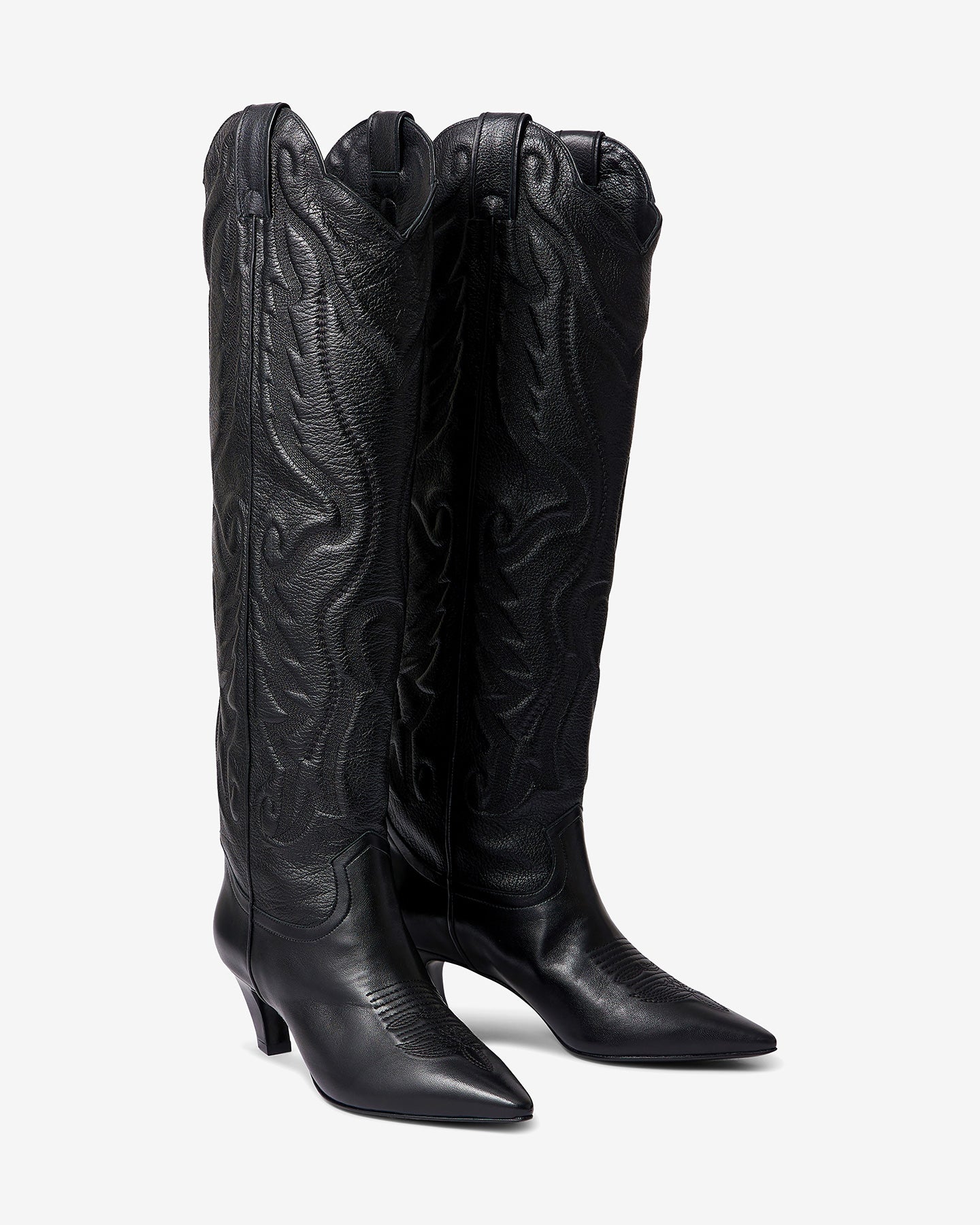 Chaussures Lora - Noir : Bottes hautes western en cuir noir Mes Demoiselles