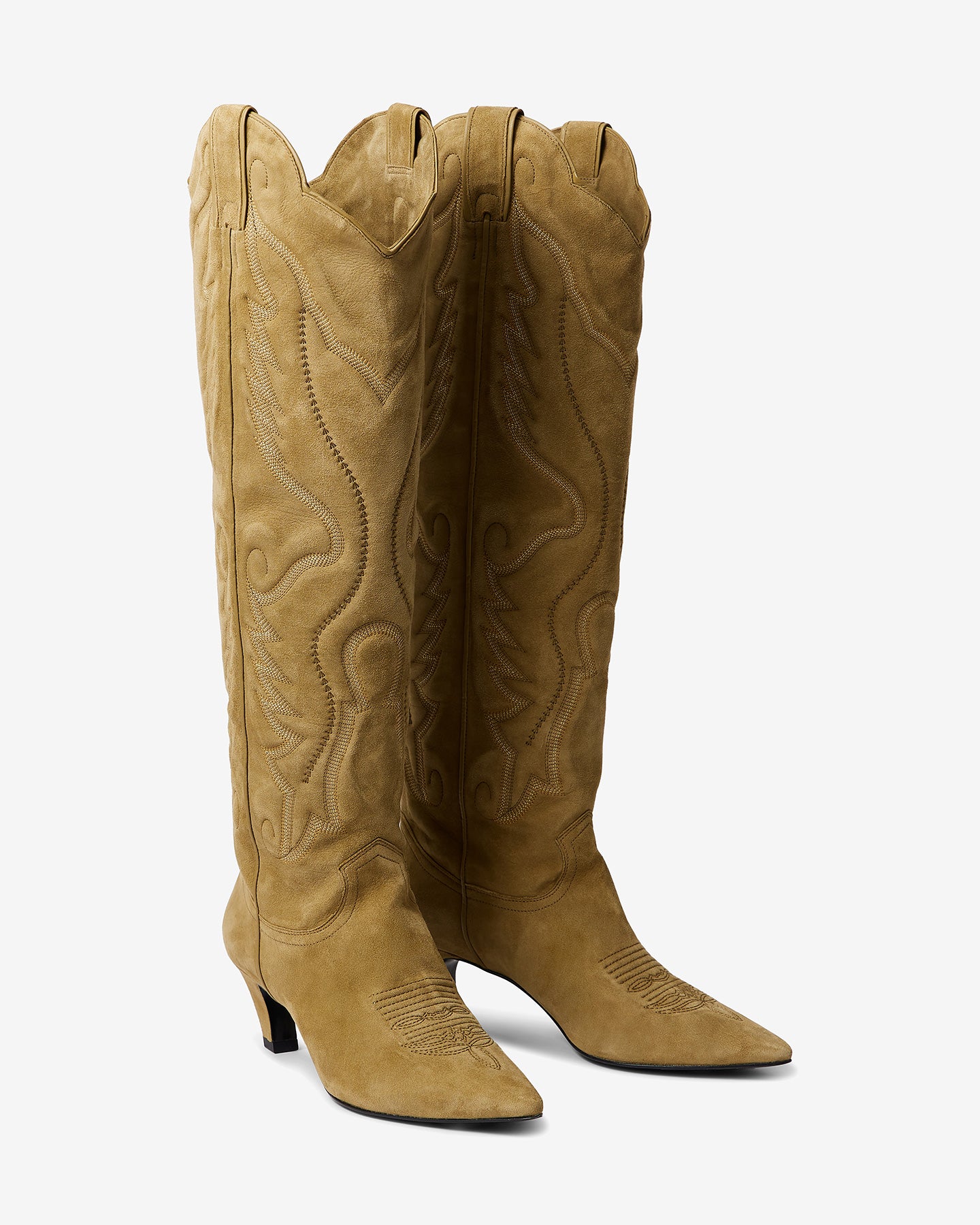 Chaussures Lora - Kaki : Bottes hautes western en cuir kaki Mes Demoiselles